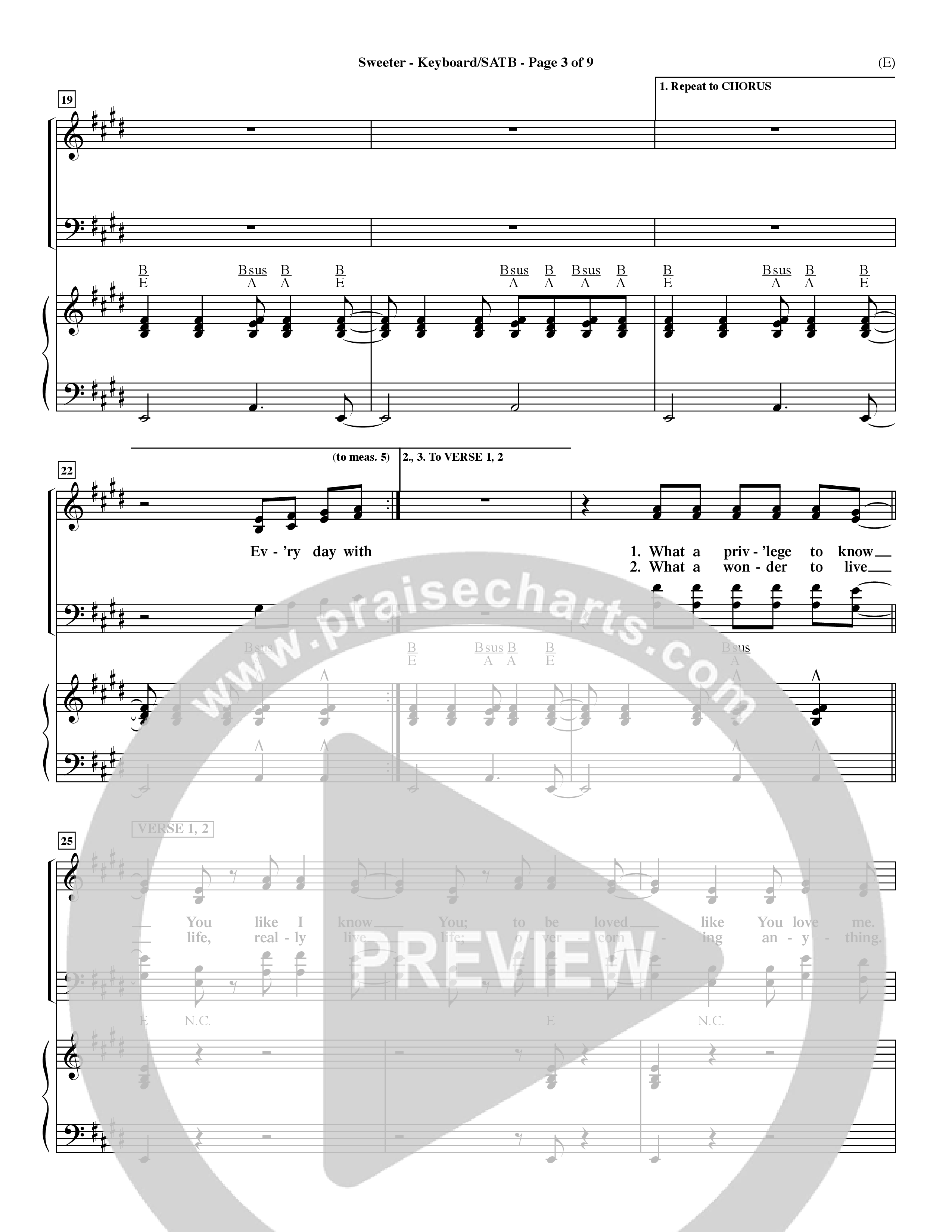 Sweeter (Choral Anthem SATB) Keyboard/Vocal (SATB) (Word Music Choral / Orch. Dave Williamson)