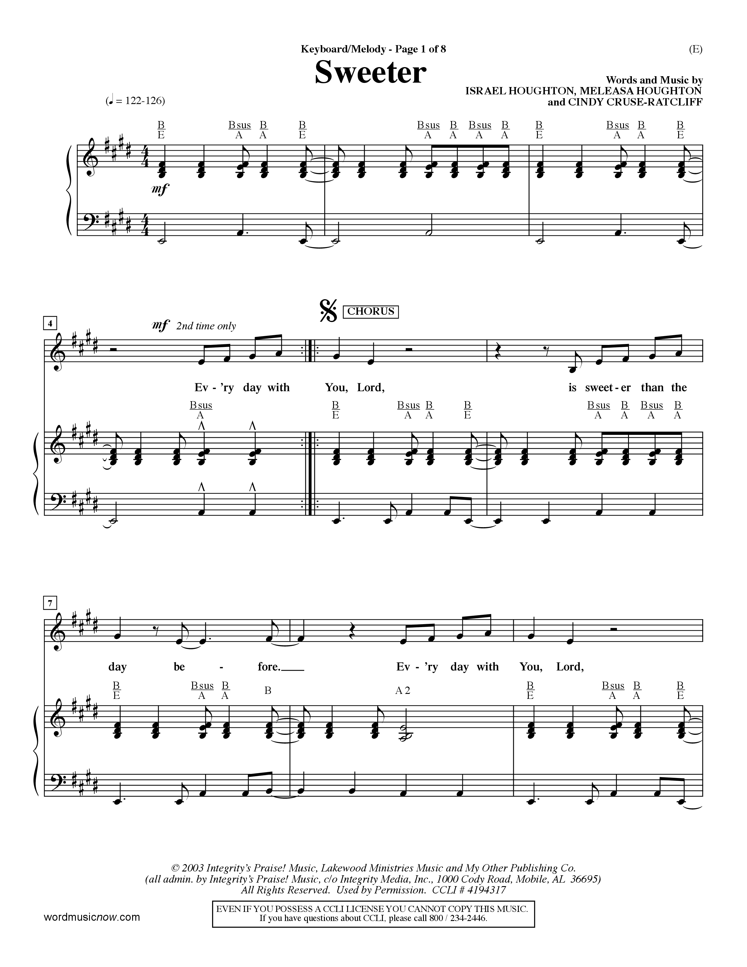 Sweeter (Choral Anthem SATB) Piano/Vocal (Melody) (Word Music Choral / Orch. Dave Williamson)