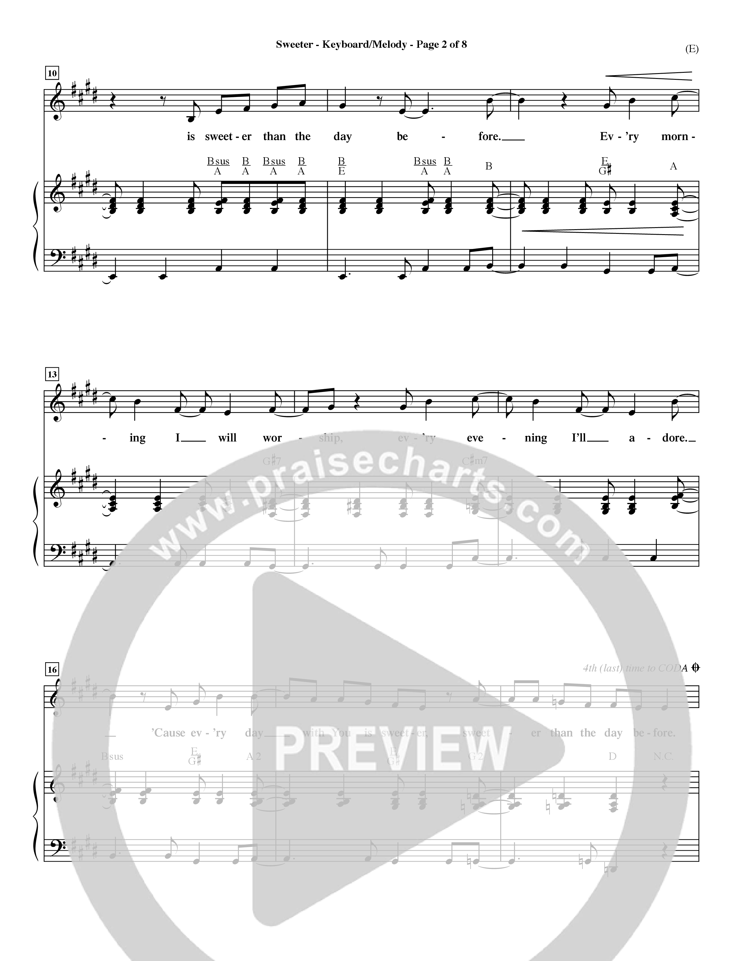 Sweeter (Choral Anthem SATB) Piano/Vocal (Melody) (Word Music Choral / Orch. Dave Williamson)