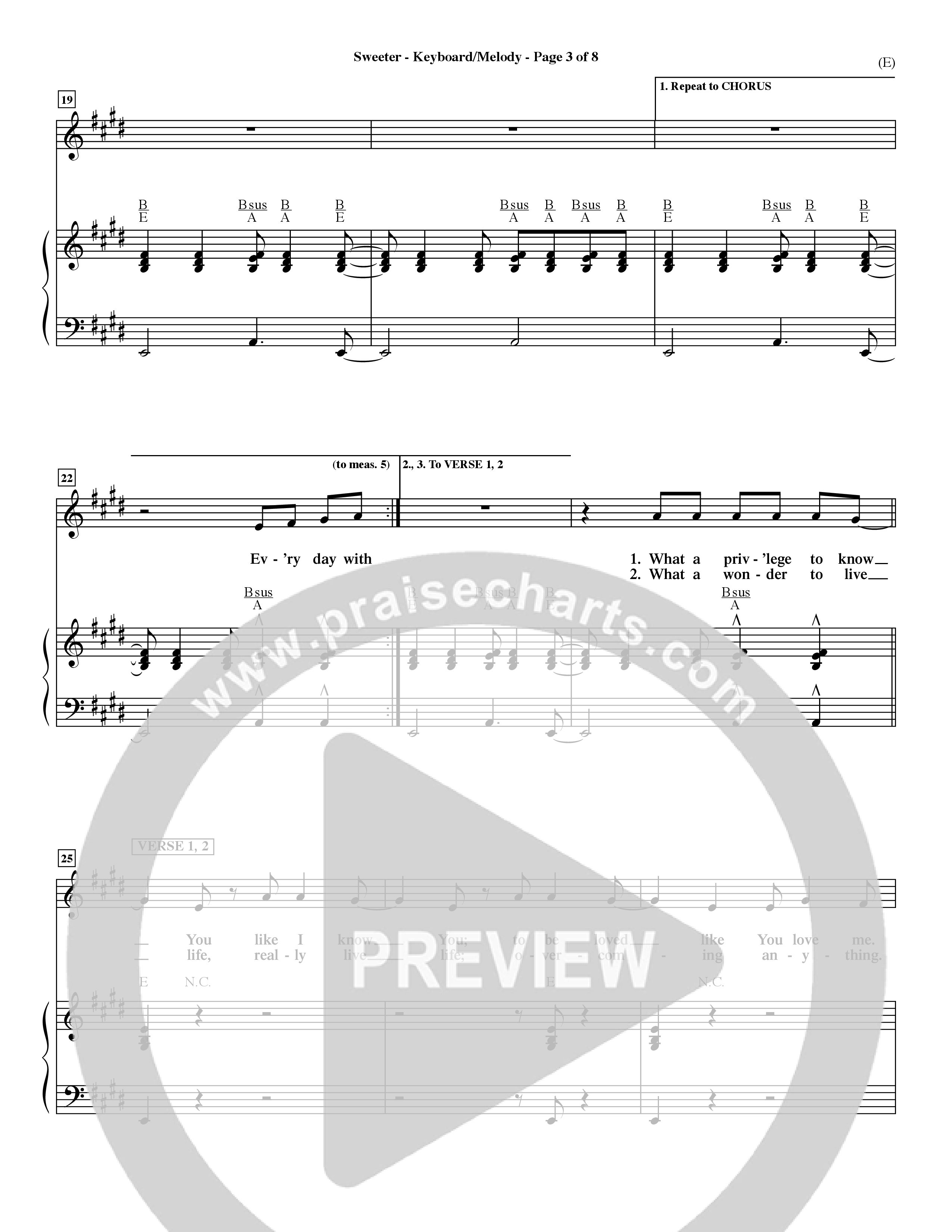 Sweeter (Choral Anthem SATB) Piano/Vocal (Melody) (Word Music Choral / Orch. Dave Williamson)