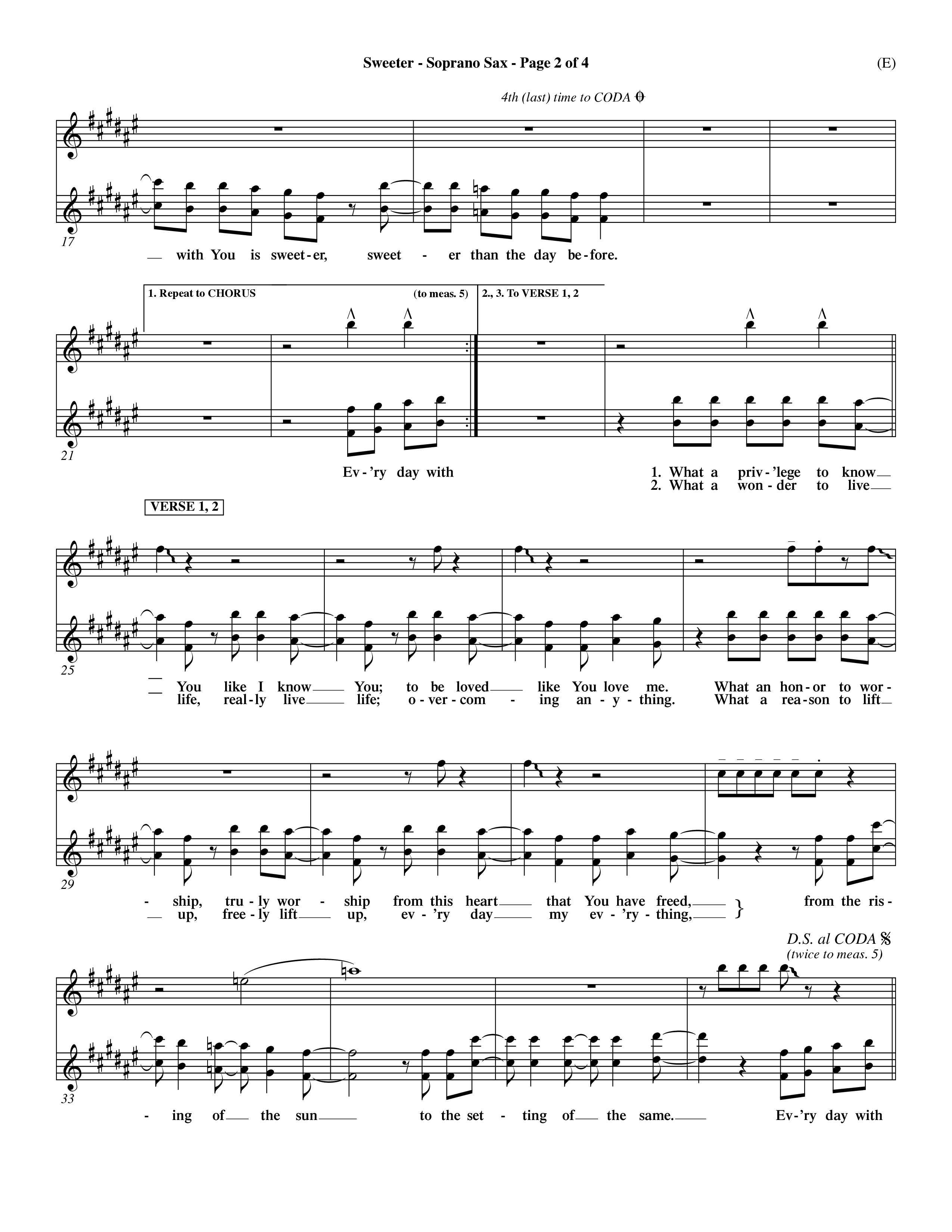 Sweeter (Choral Anthem SATB) Saxophone (Word Music Choral / Orch. Dave Williamson)