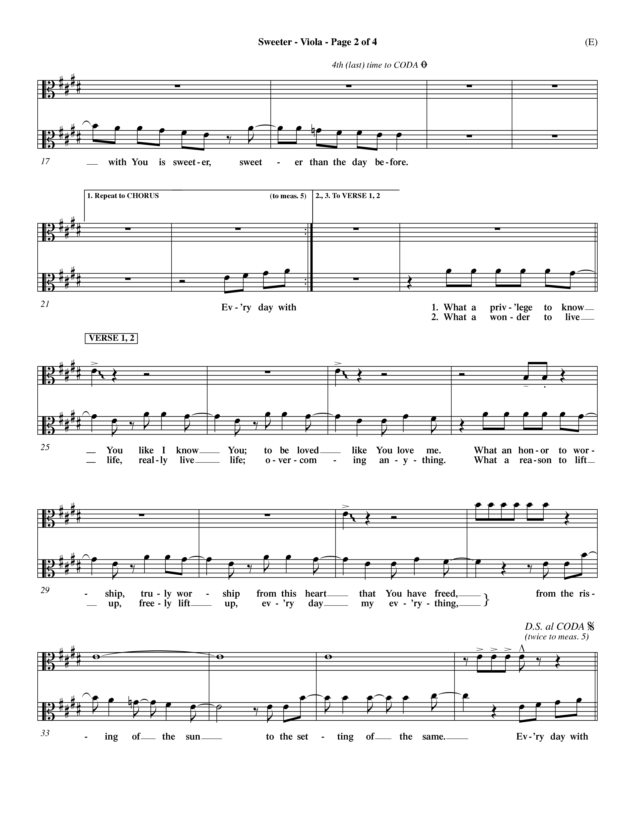 Sweeter (Choral Anthem SATB) Viola (Word Music Choral / Orch. Dave Williamson)