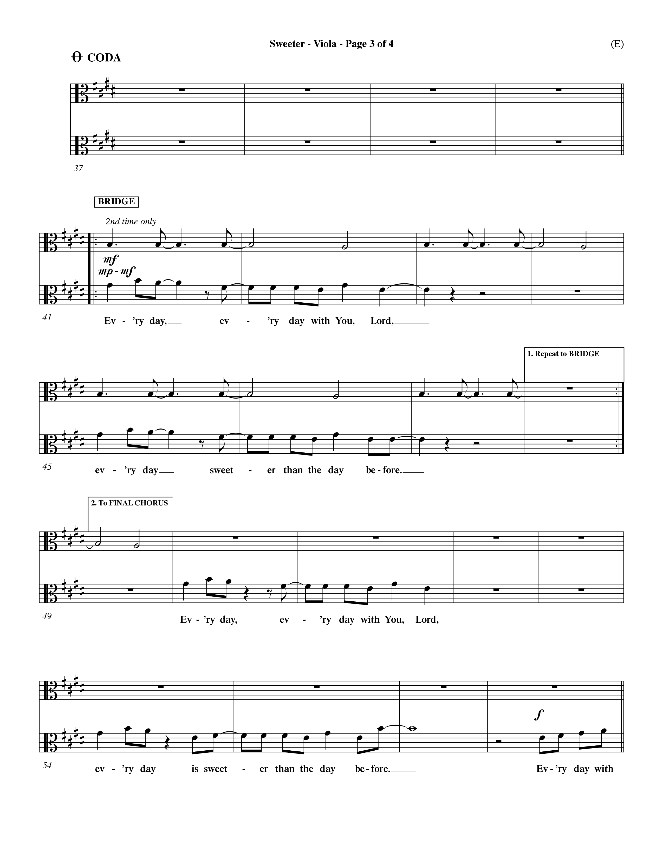 Sweeter (Choral Anthem SATB) Viola (Word Music Choral / Orch. Dave Williamson)