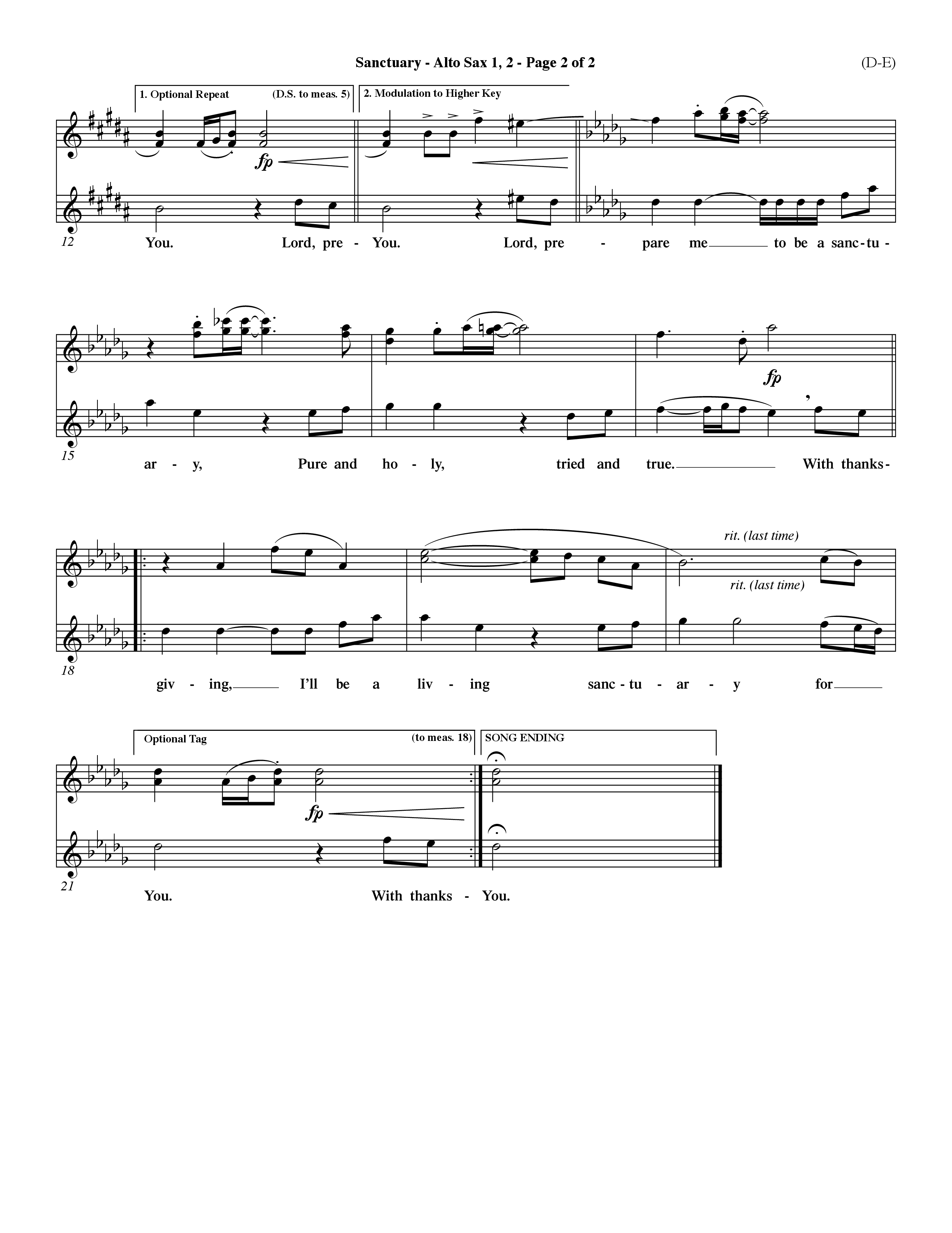 Sanctuary (Choral Anthem SATB) Alto Sax 1/2 (Word Music Choral / Orch. Michael Lawrence)