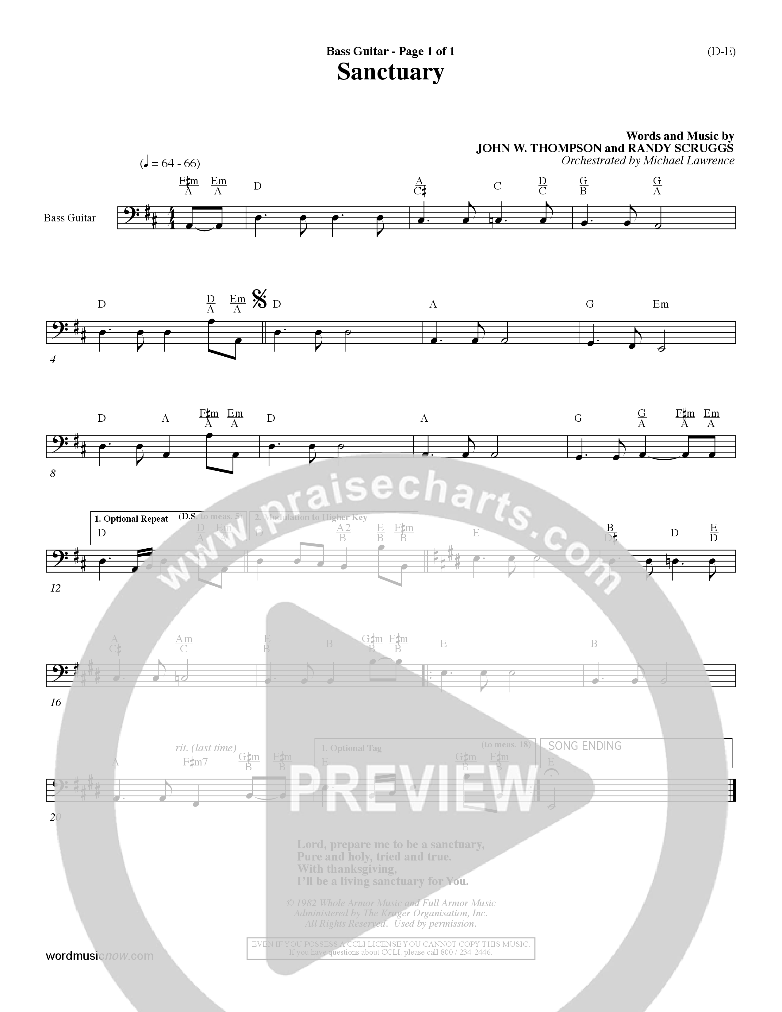 Sanctuary (Choral Anthem SATB) Bass Guitar (Word Music Choral / Orch. Michael Lawrence)