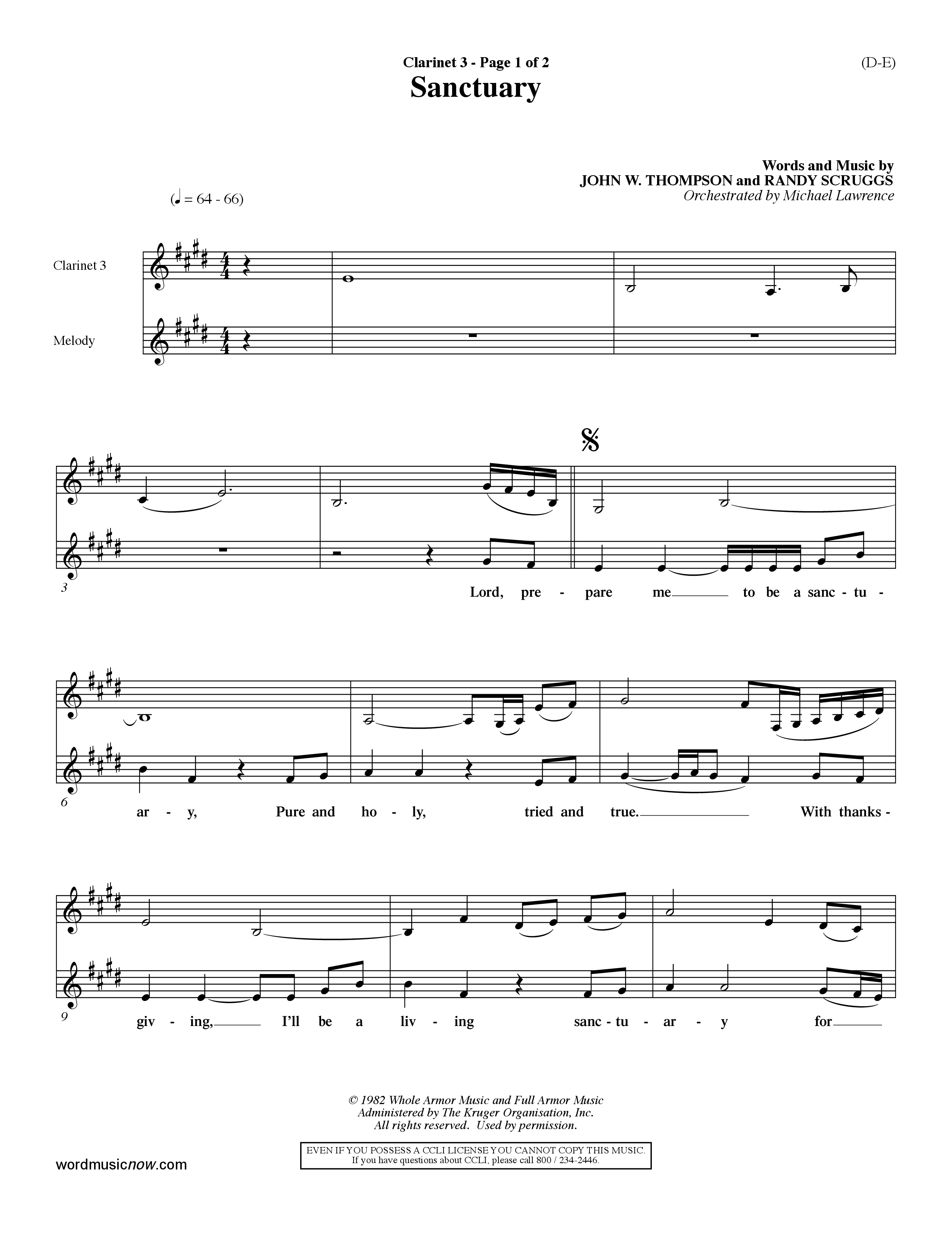 Sanctuary (Choral Anthem SATB) Clarinet 3 (Word Music Choral / Orch. Michael Lawrence)