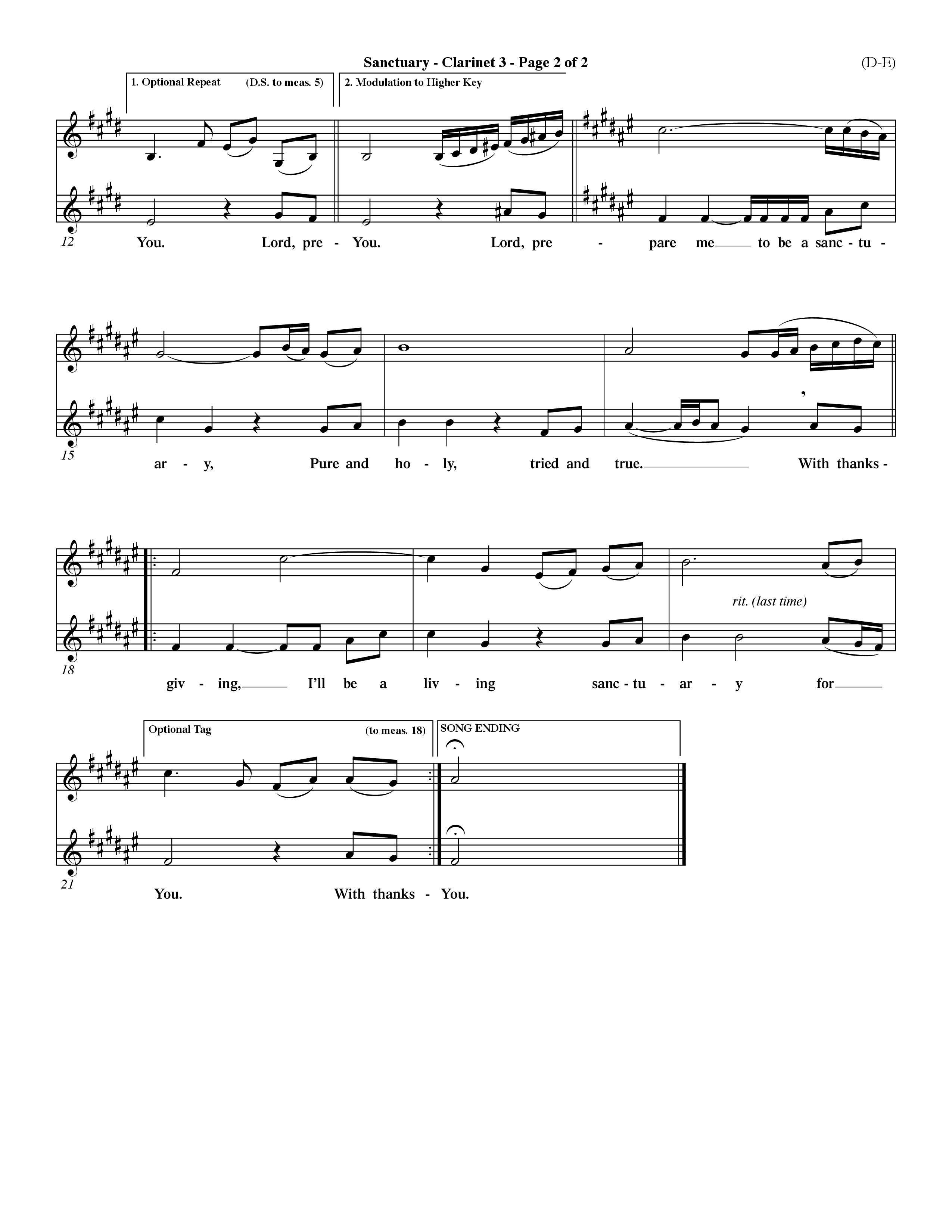 Sanctuary (Choral Anthem SATB) Clarinet 3 (Word Music Choral / Orch. Michael Lawrence)