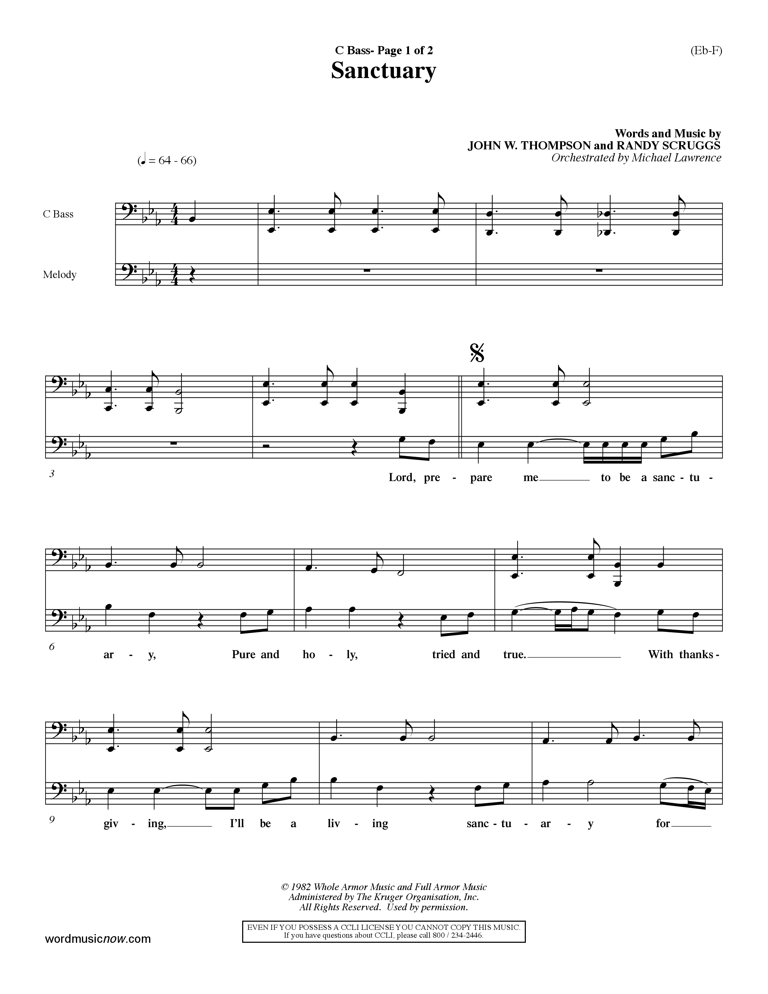 Sanctuary (Choral Anthem SATB) Contrabass (Word Music Choral / Orch. Michael Lawrence)