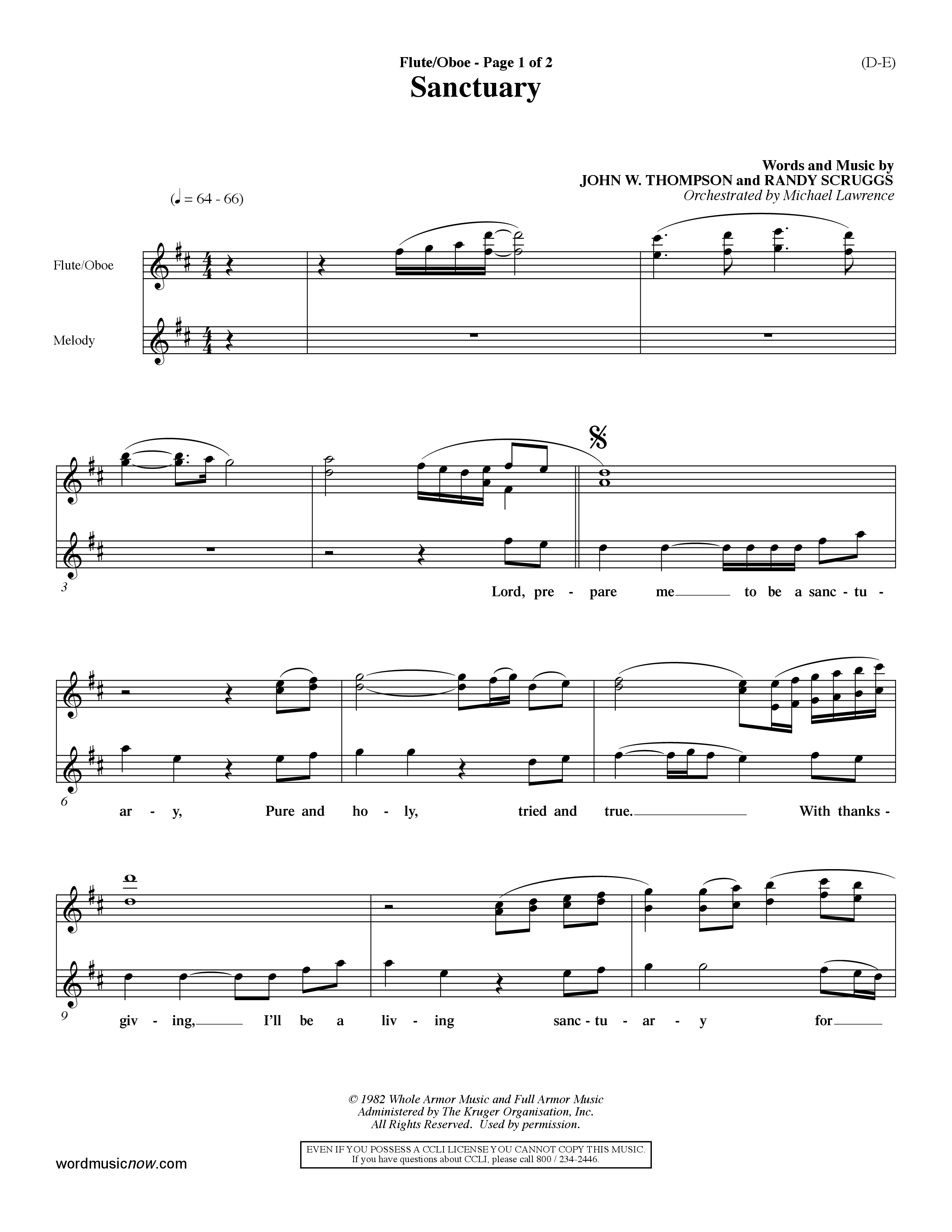 Sanctuary (Choral Anthem SATB) Flute/Oboe (Word Music Choral / Orch. Michael Lawrence)