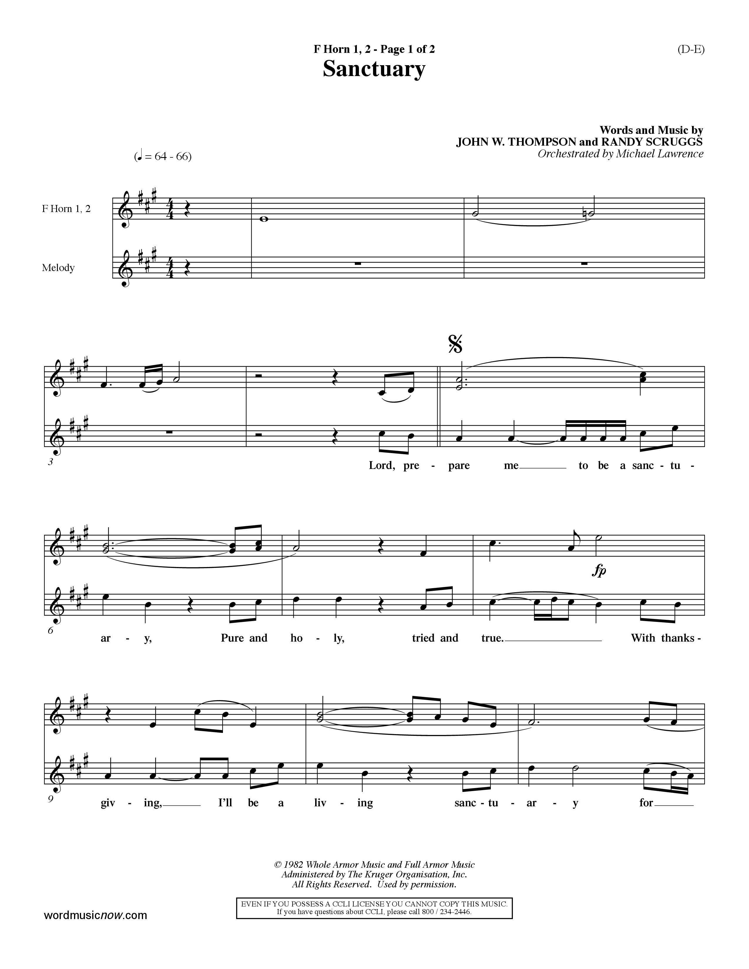 Sanctuary (Choral Anthem SATB) French Horn (Word Music Choral / Orch. Michael Lawrence)
