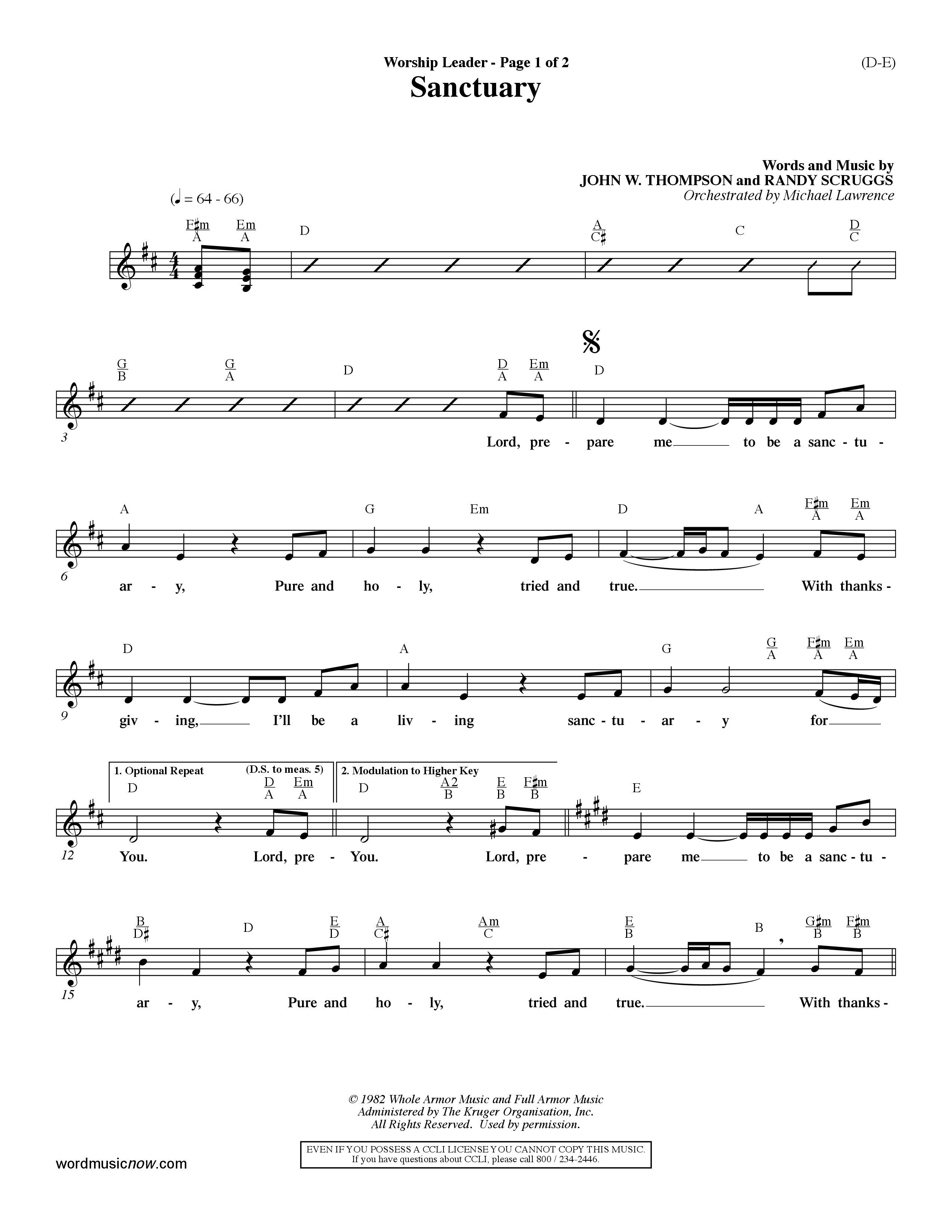 Sanctuary (Choral Anthem SATB) Rhythm Pack (Word Music Choral / Orch. Michael Lawrence)