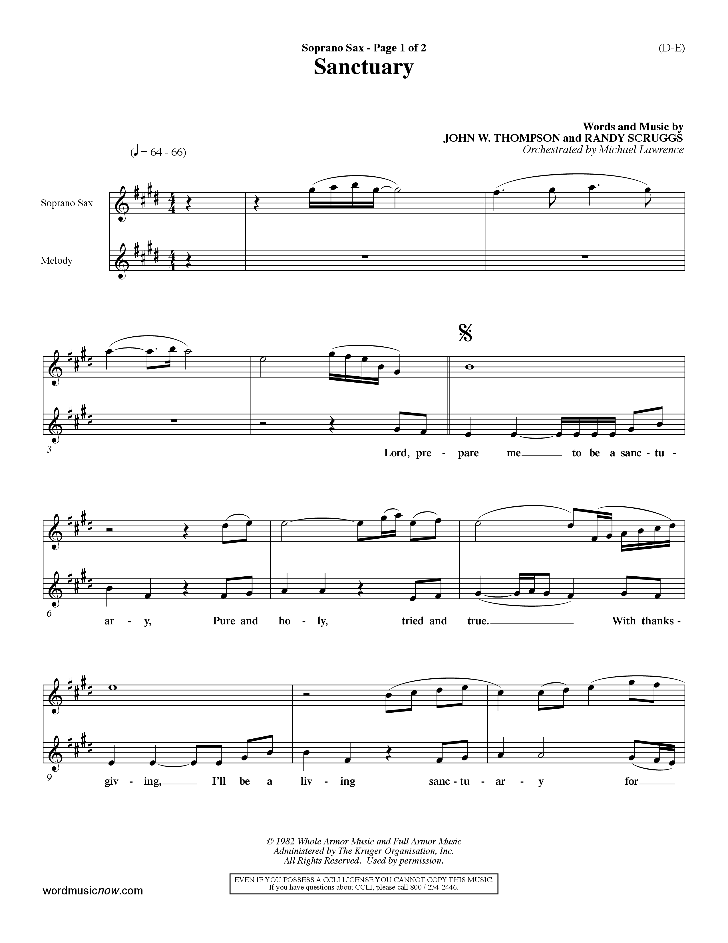 Sanctuary (Choral Anthem SATB) Saxophone (Word Music Choral / Orch. Michael Lawrence)