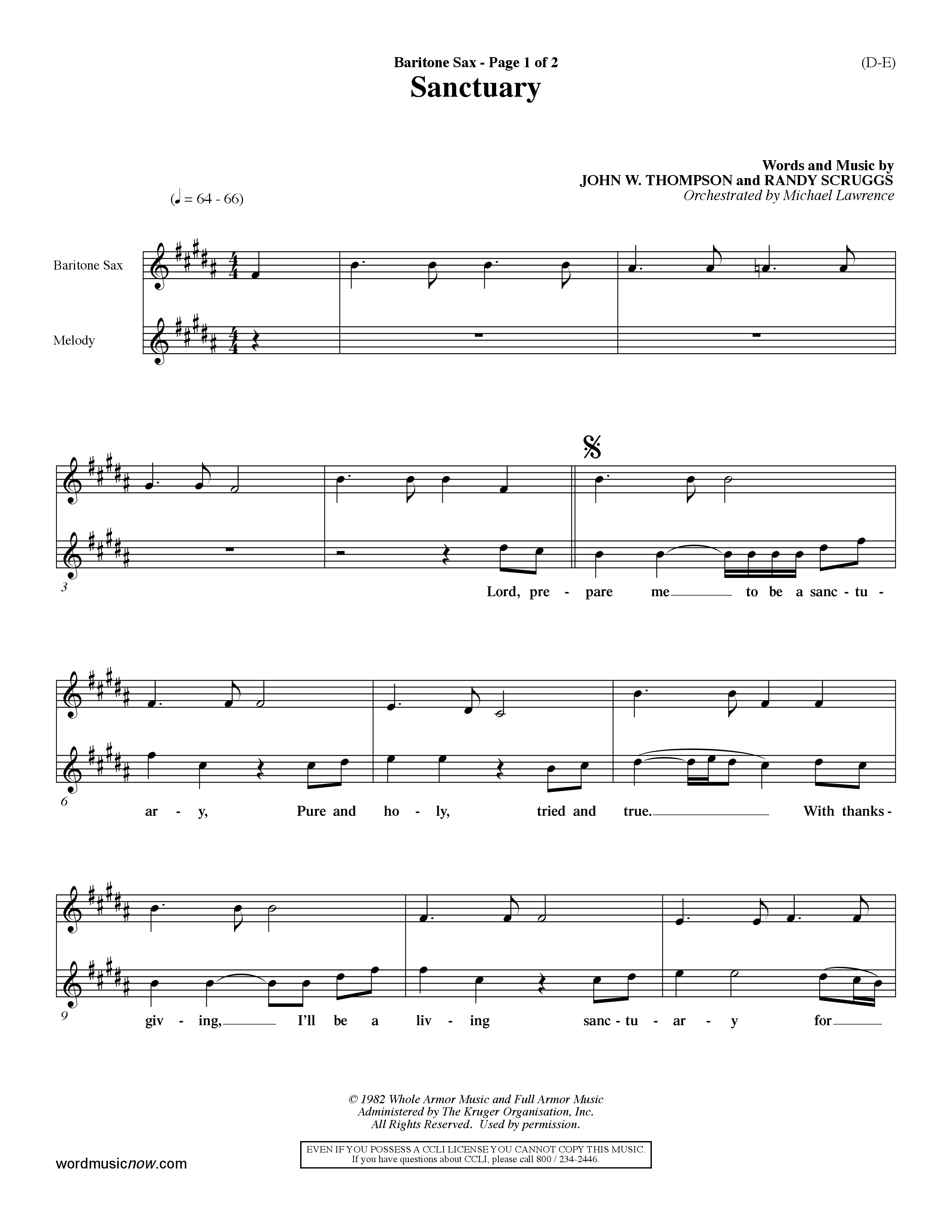 Sanctuary (Choral Anthem SATB) Saxophone (Word Music Choral / Orch. Michael Lawrence)