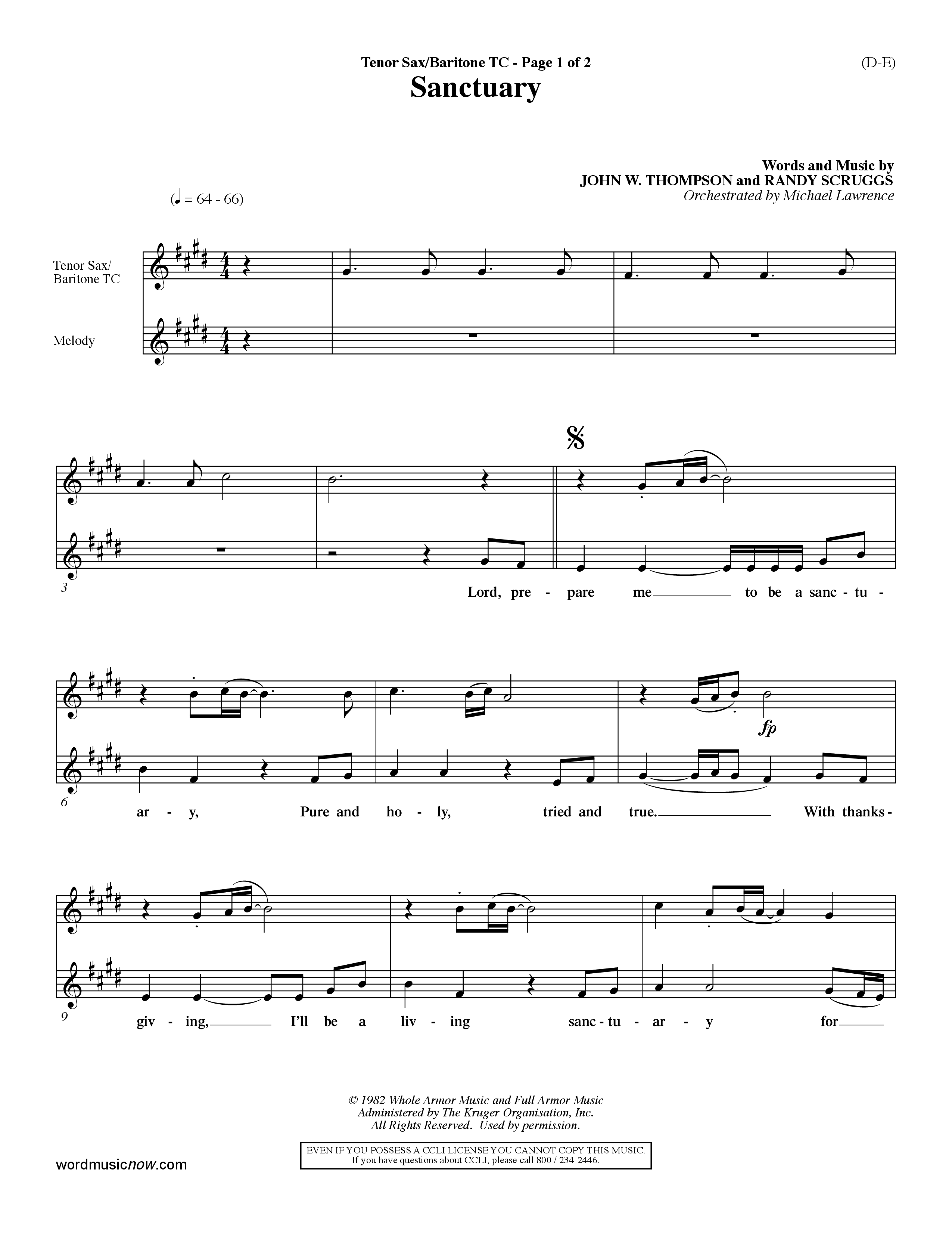 Sanctuary (Choral Anthem SATB) Tenor Sax/Baritone T.C. (Word Music Choral / Orch. Michael Lawrence)