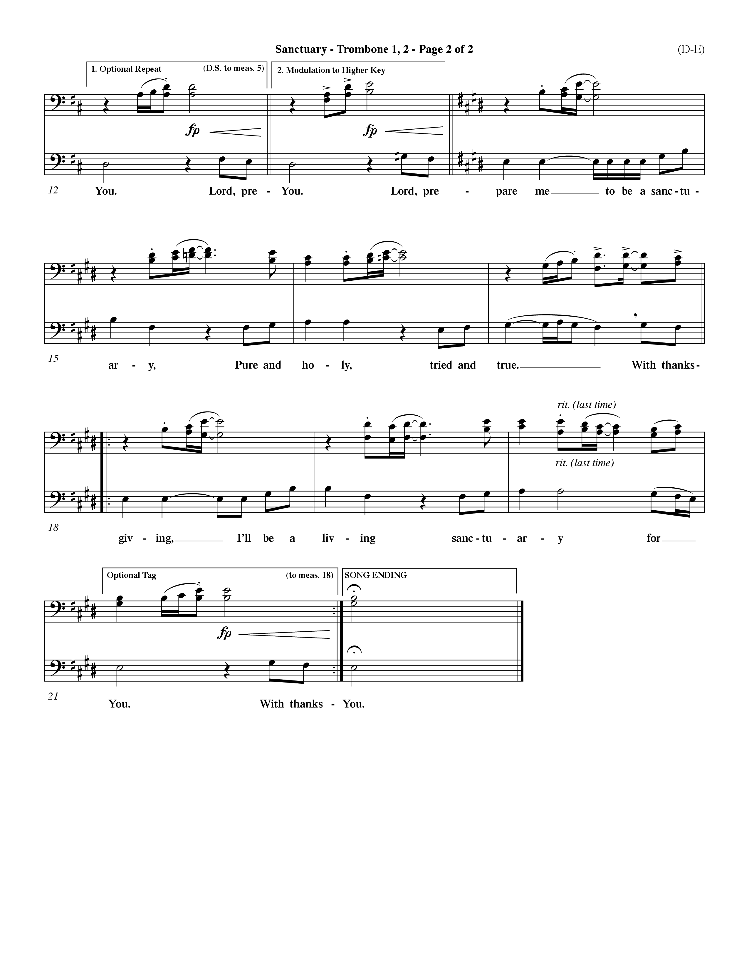 Sanctuary (Choral Anthem SATB) Trombone 1/2 (Word Music Choral / Orch. Michael Lawrence)