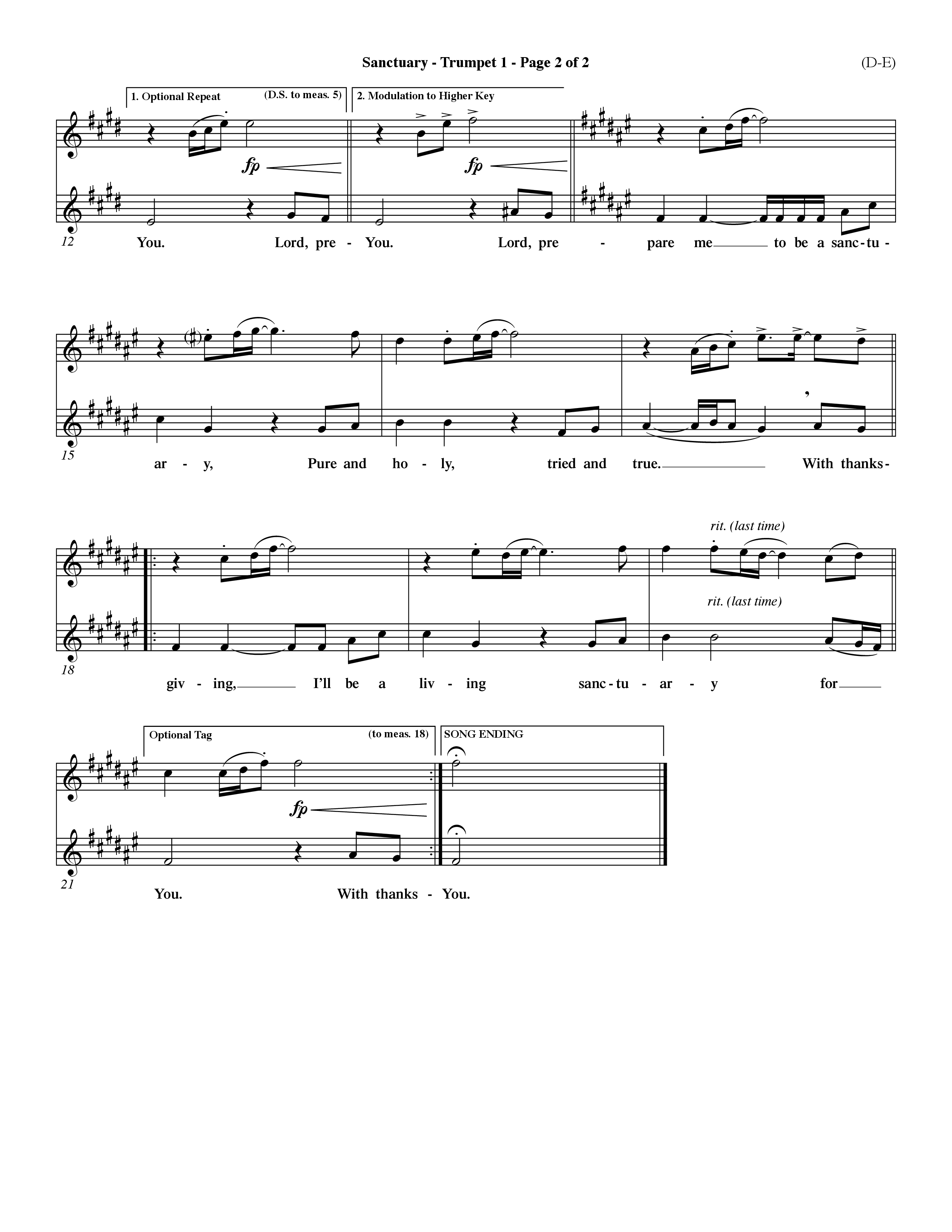 Sanctuary (Choral Anthem SATB) Trumpet 1 (Word Music Choral / Orch. Michael Lawrence)