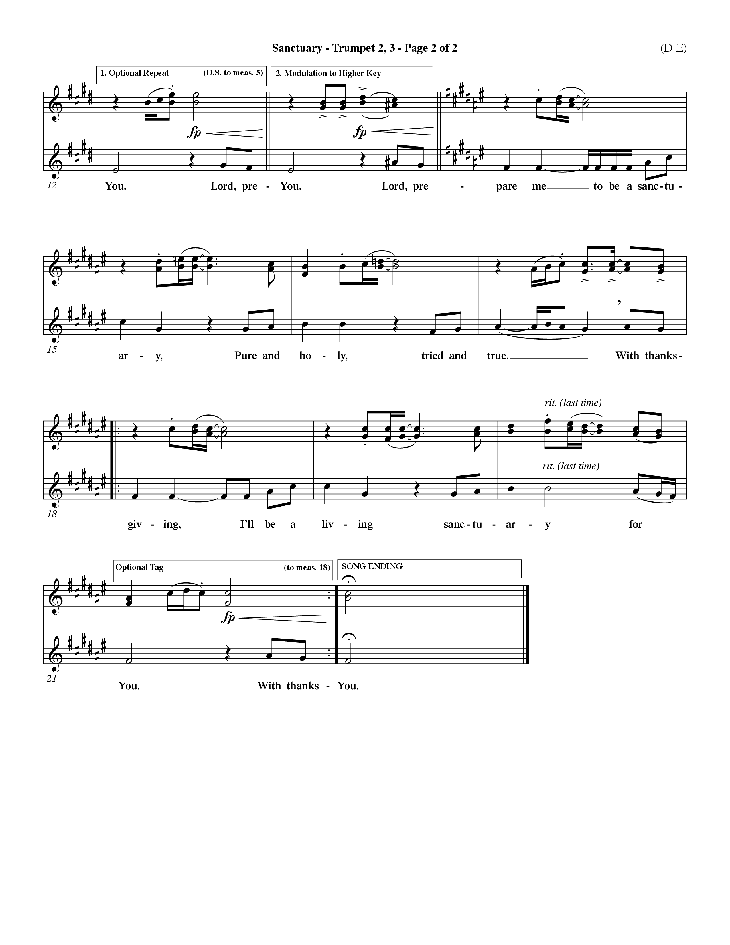 Sanctuary (Choral Anthem SATB) Trumpet 2/3 (Word Music Choral / Orch. Michael Lawrence)