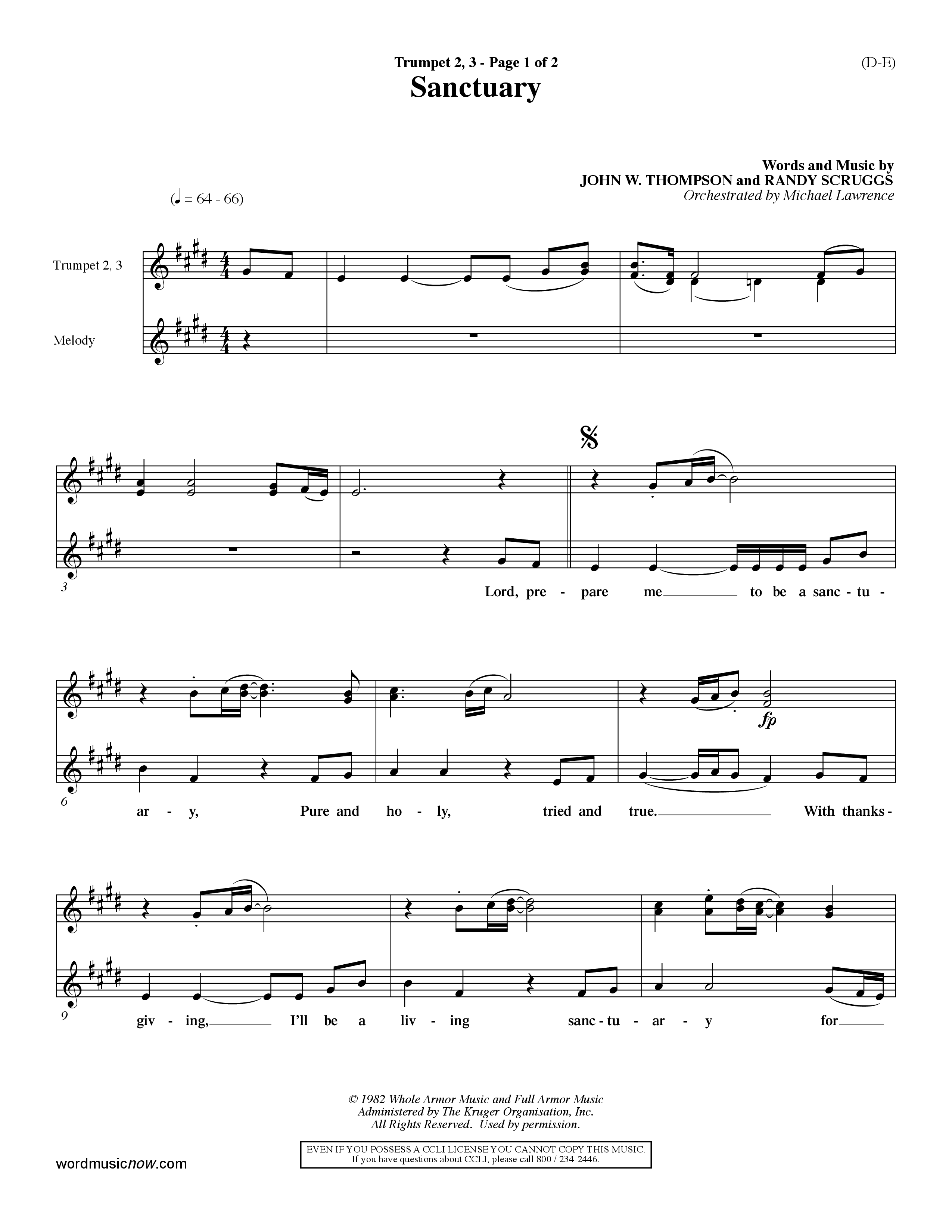 Sanctuary (Choral Anthem SATB) Trumpet 2/3 (Word Music Choral / Orch. Michael Lawrence)