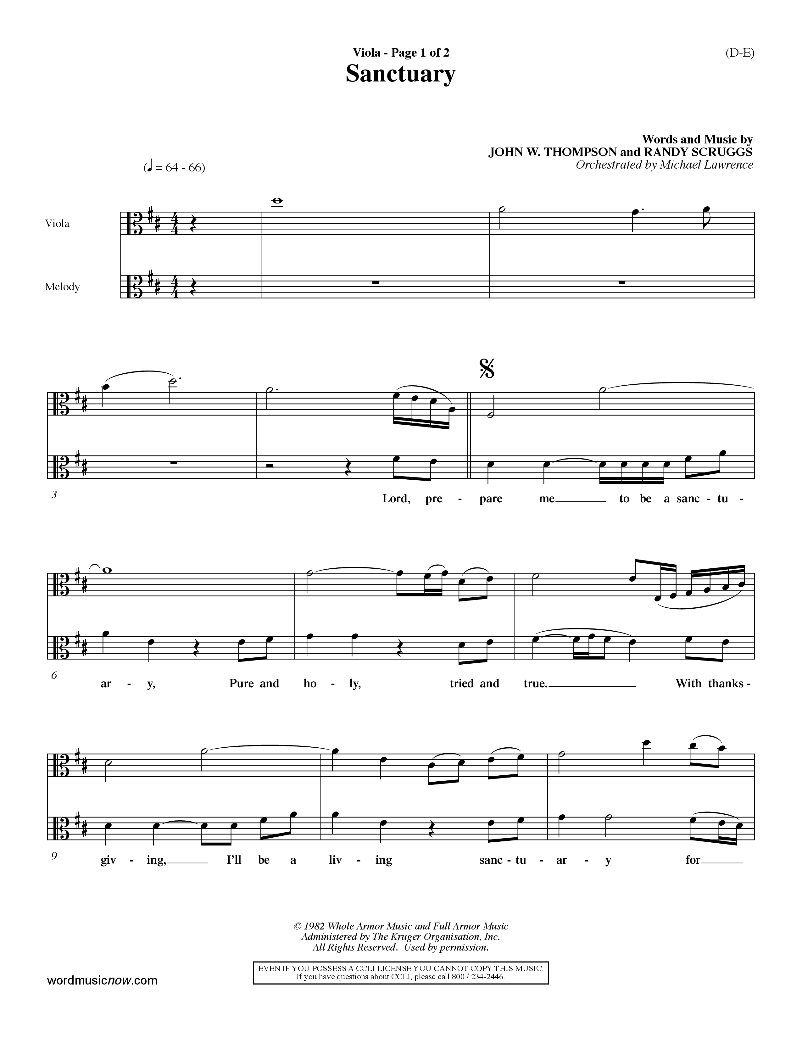 Sanctuary (Choral Anthem SATB) Viola (Word Music Choral / Orch. Michael Lawrence)