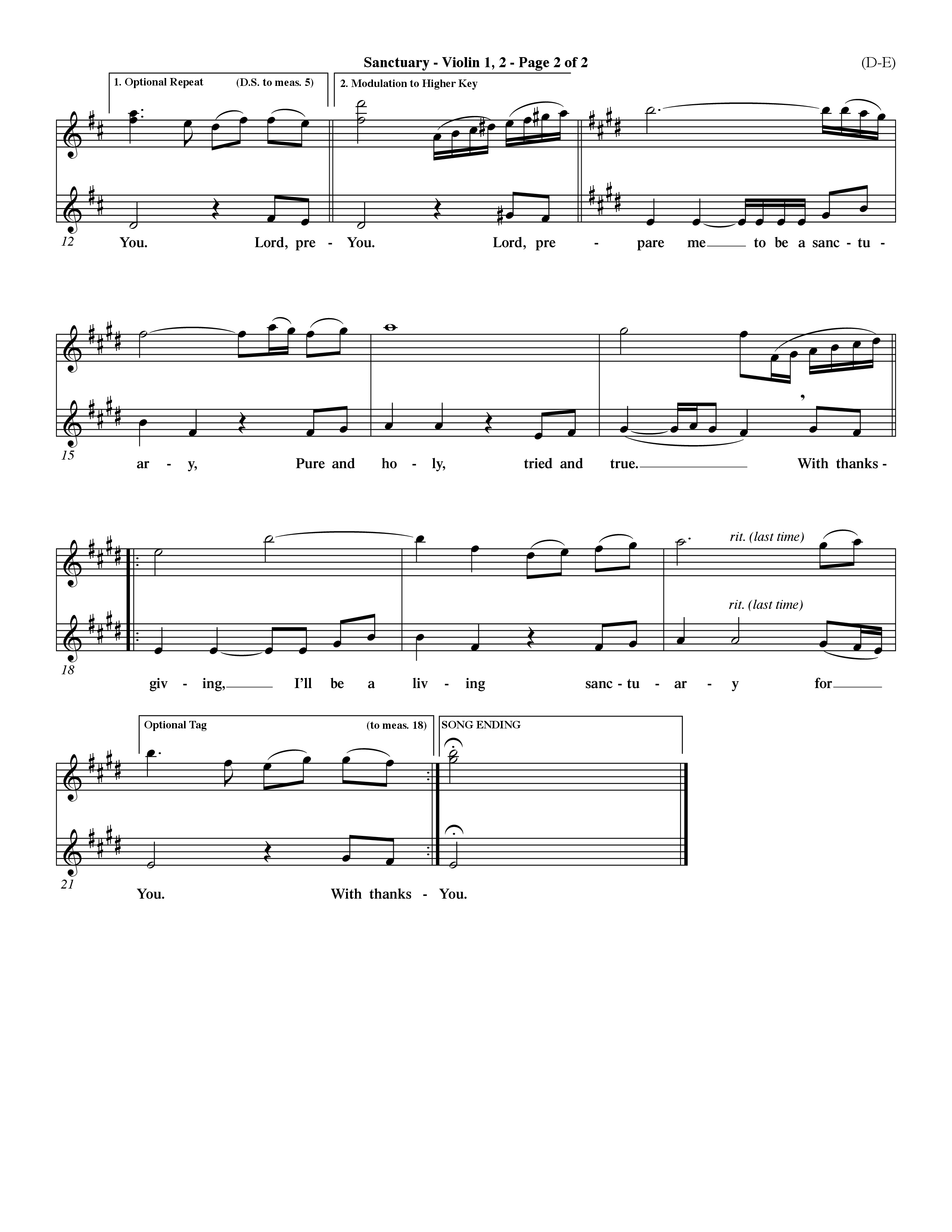 Sanctuary (Choral Anthem SATB) Violin 1/2 (Word Music Choral / Orch. Michael Lawrence)