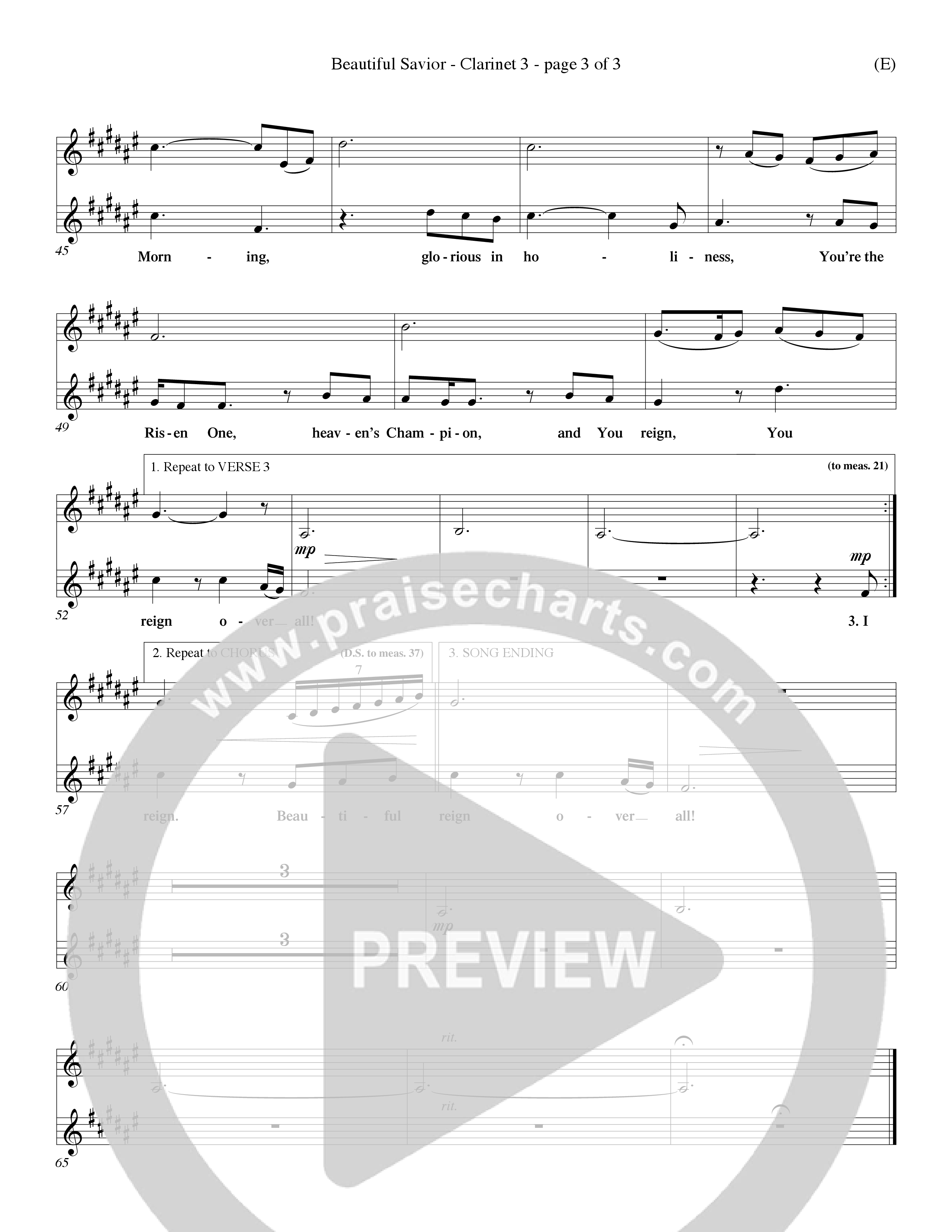 Beautiful Savior (Choral Anthem SATB) Clarinet 3 (Word Music Choral / Orch. Dave Williamson)