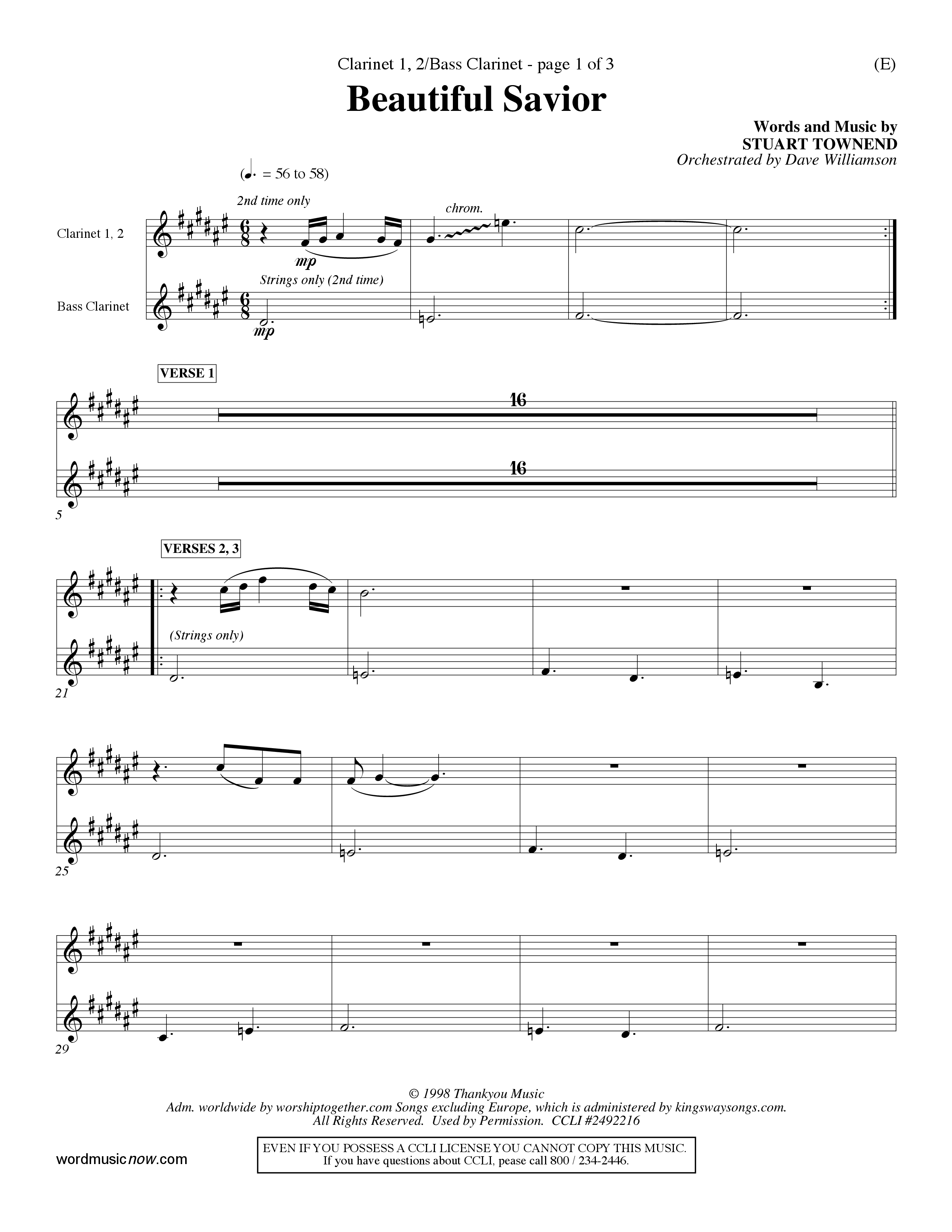 Beautiful Savior (Choral Anthem SATB) Clarinet (Word Music Choral / Orch. Dave Williamson)