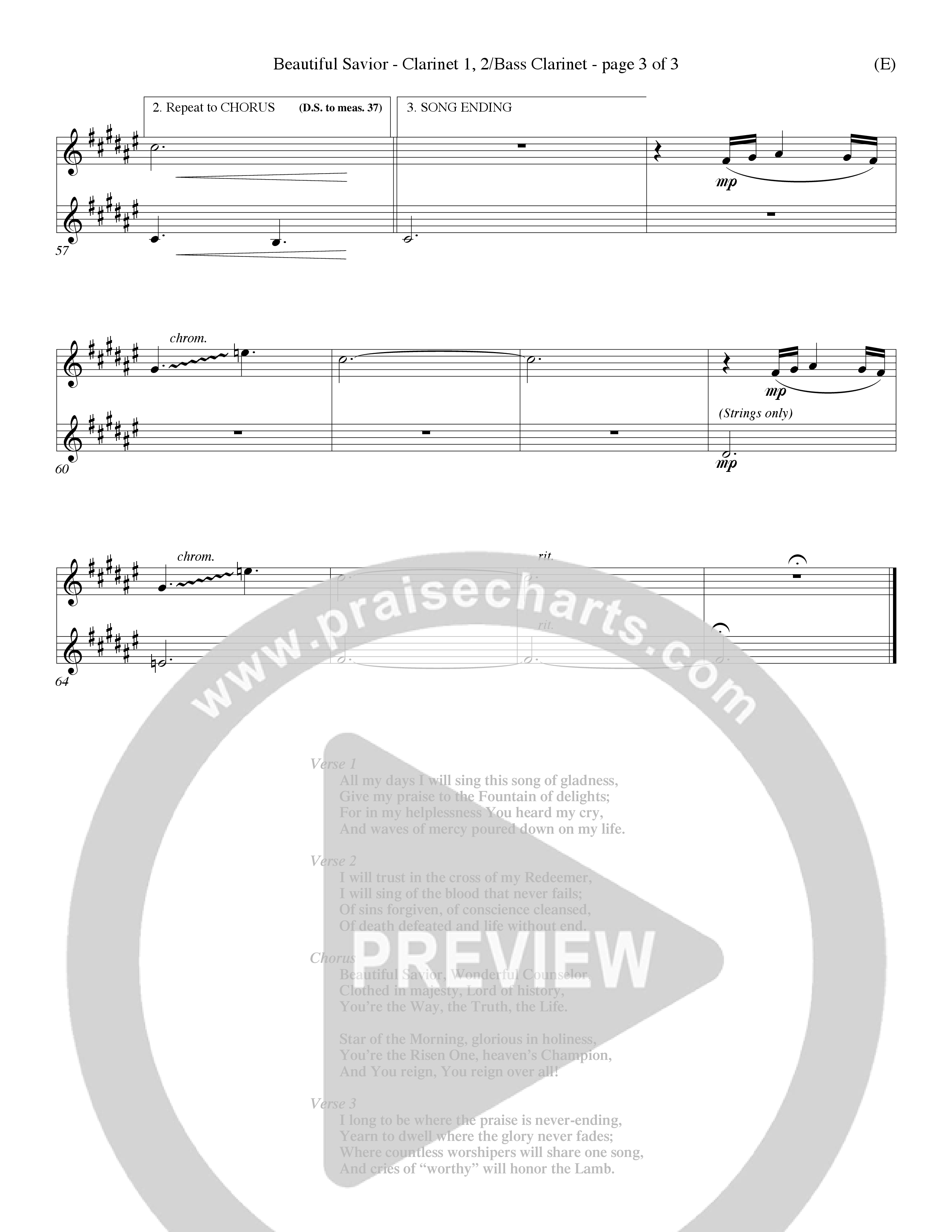 Beautiful Savior (Choral Anthem SATB) Clarinet (Word Music Choral / Orch. Dave Williamson)