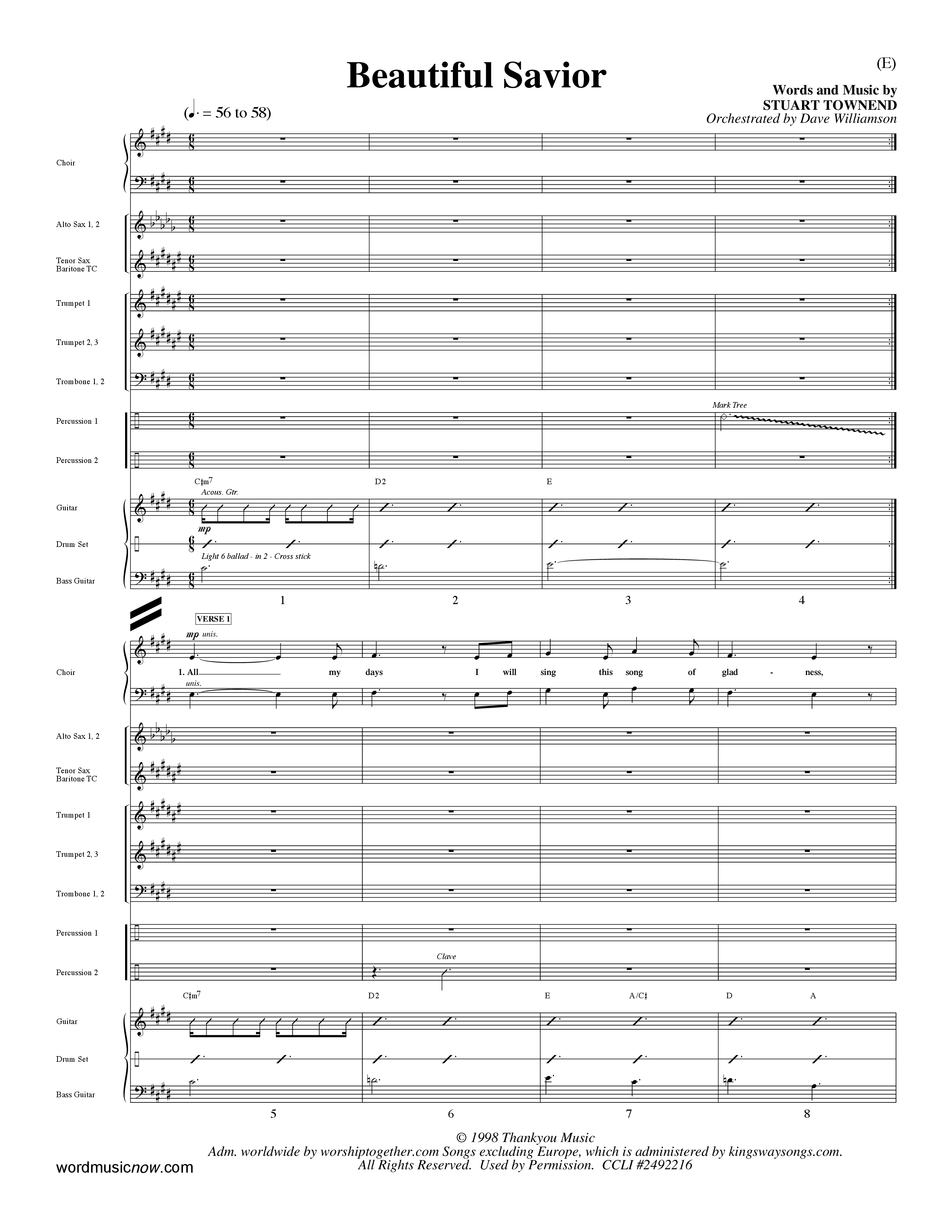 Beautiful Savior (Choral Anthem SATB) PraiseBand (incl. Brass) (Word Music Choral / Orch. Dave Williamson)