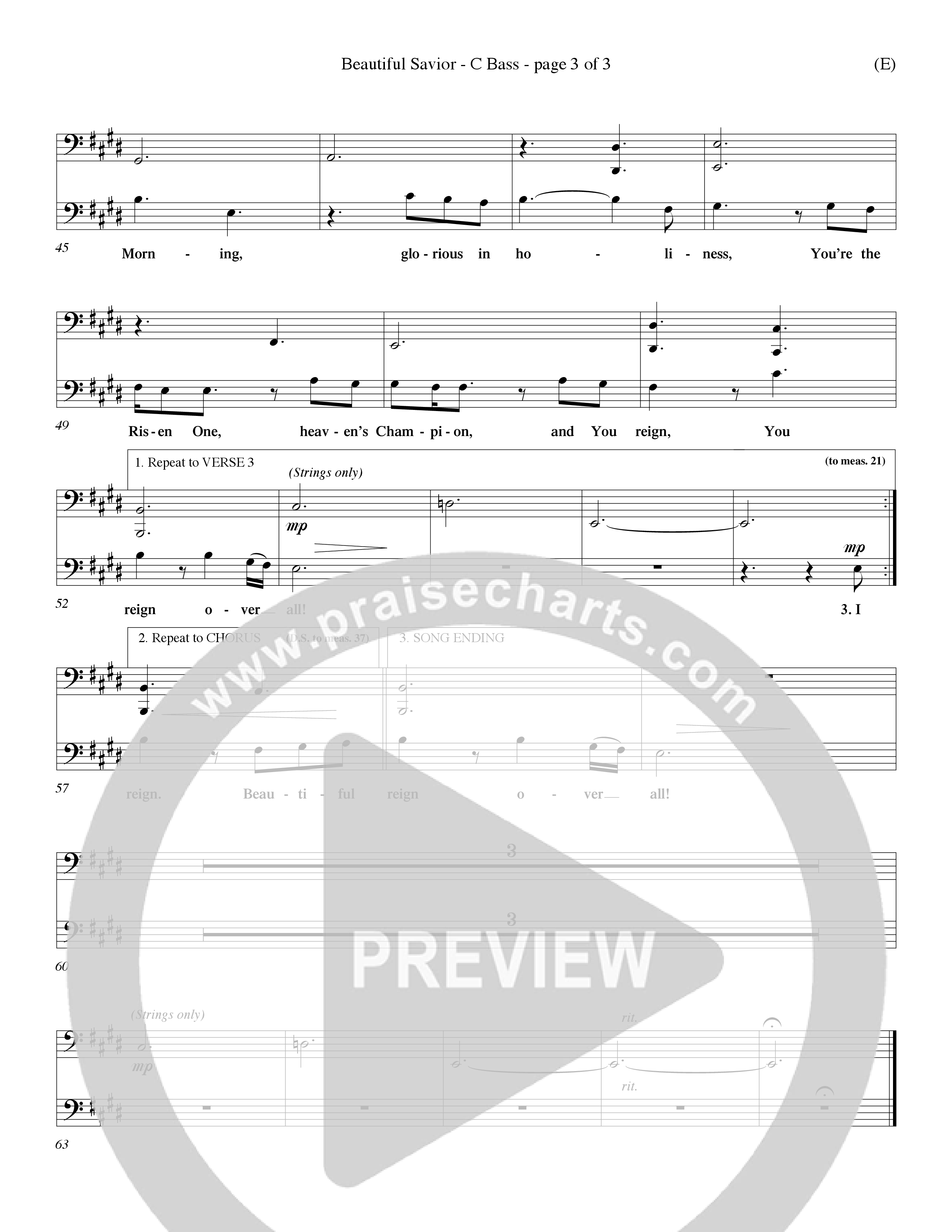 Beautiful Savior (Choral Anthem SATB) Contrabass (Word Music Choral / Orch. Dave Williamson)