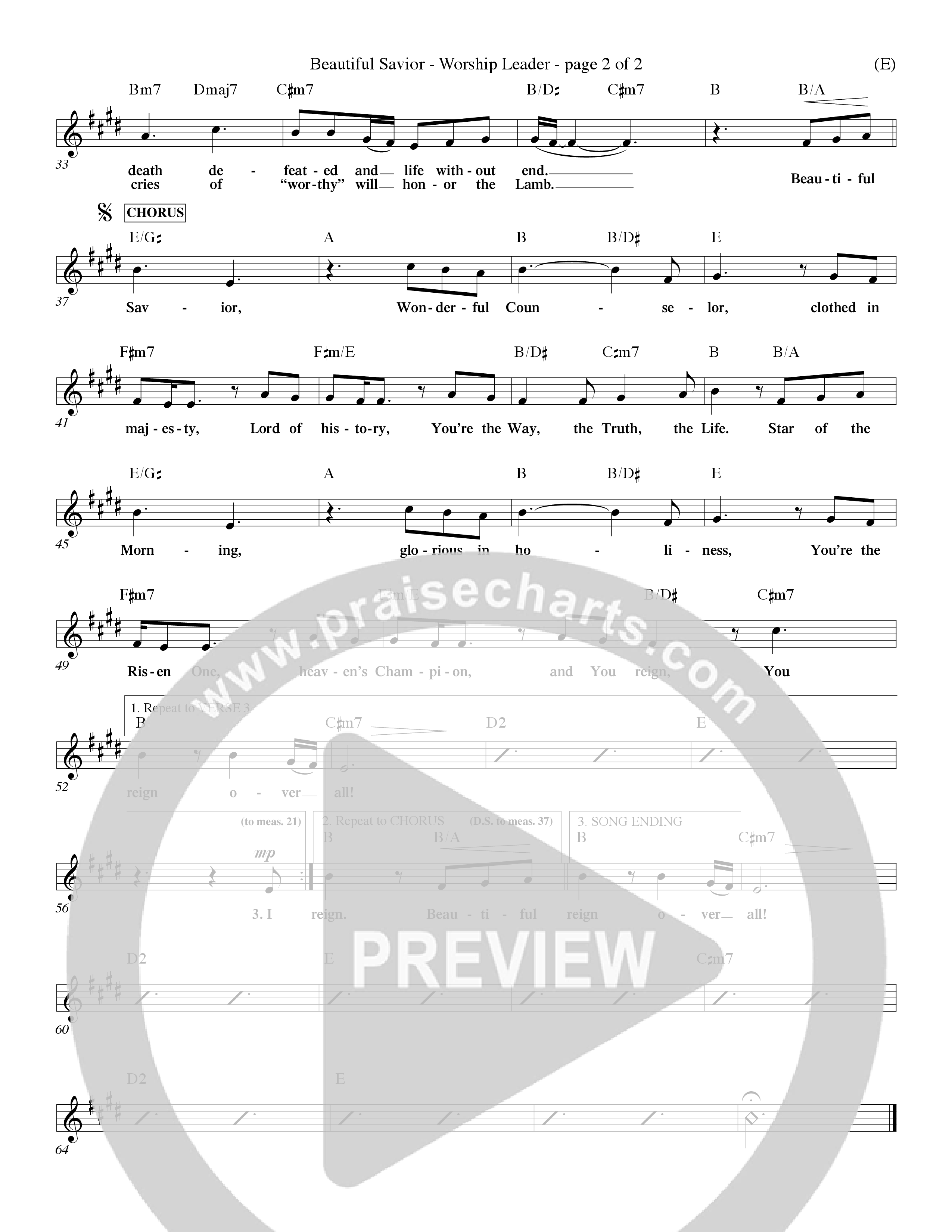 Beautiful Savior (Choral Anthem SATB) Lead Sheet (Mel) (Word Music Choral / Orch. Dave Williamson)