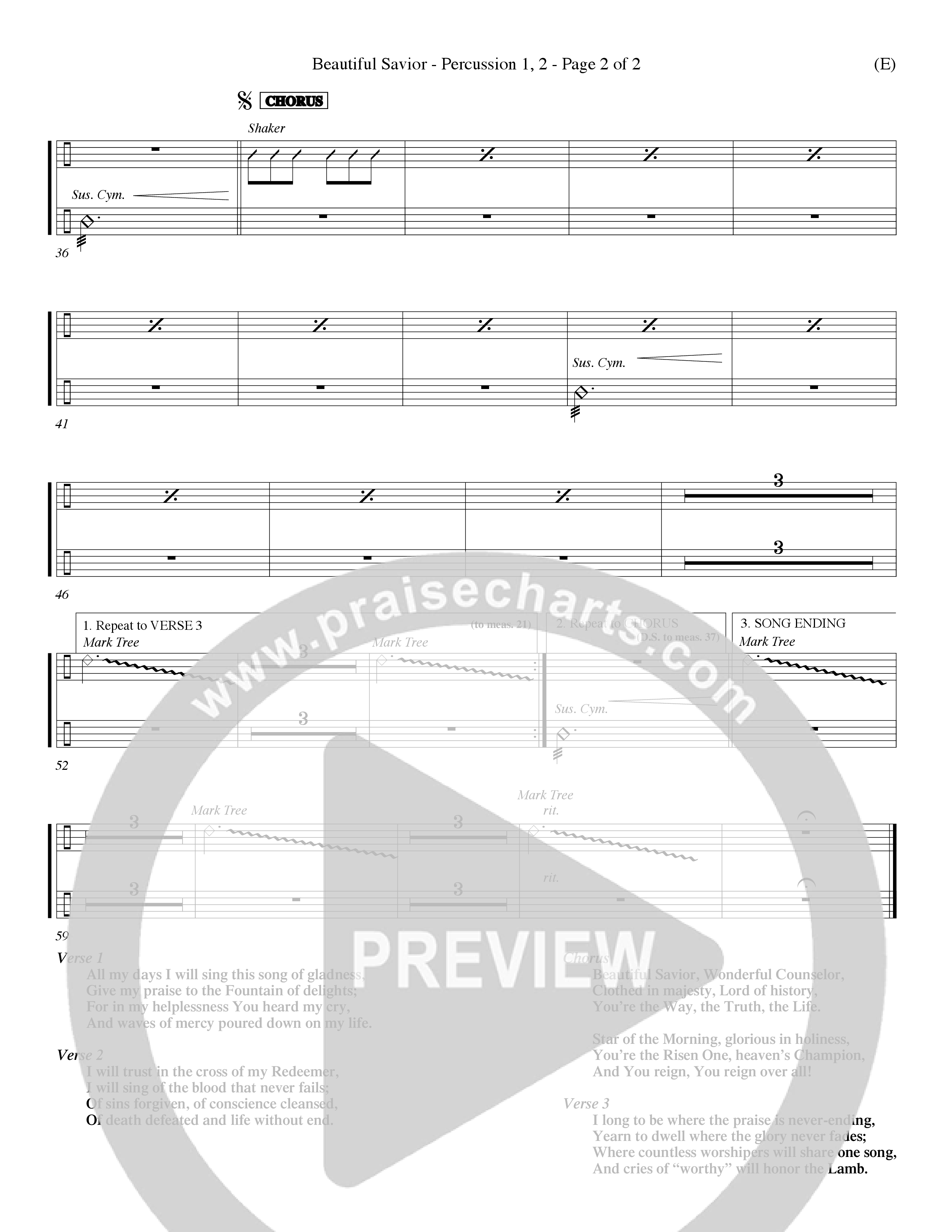 Beautiful Savior (Choral Anthem SATB) Percussion 1/2 (Word Music Choral / Orch. Dave Williamson)