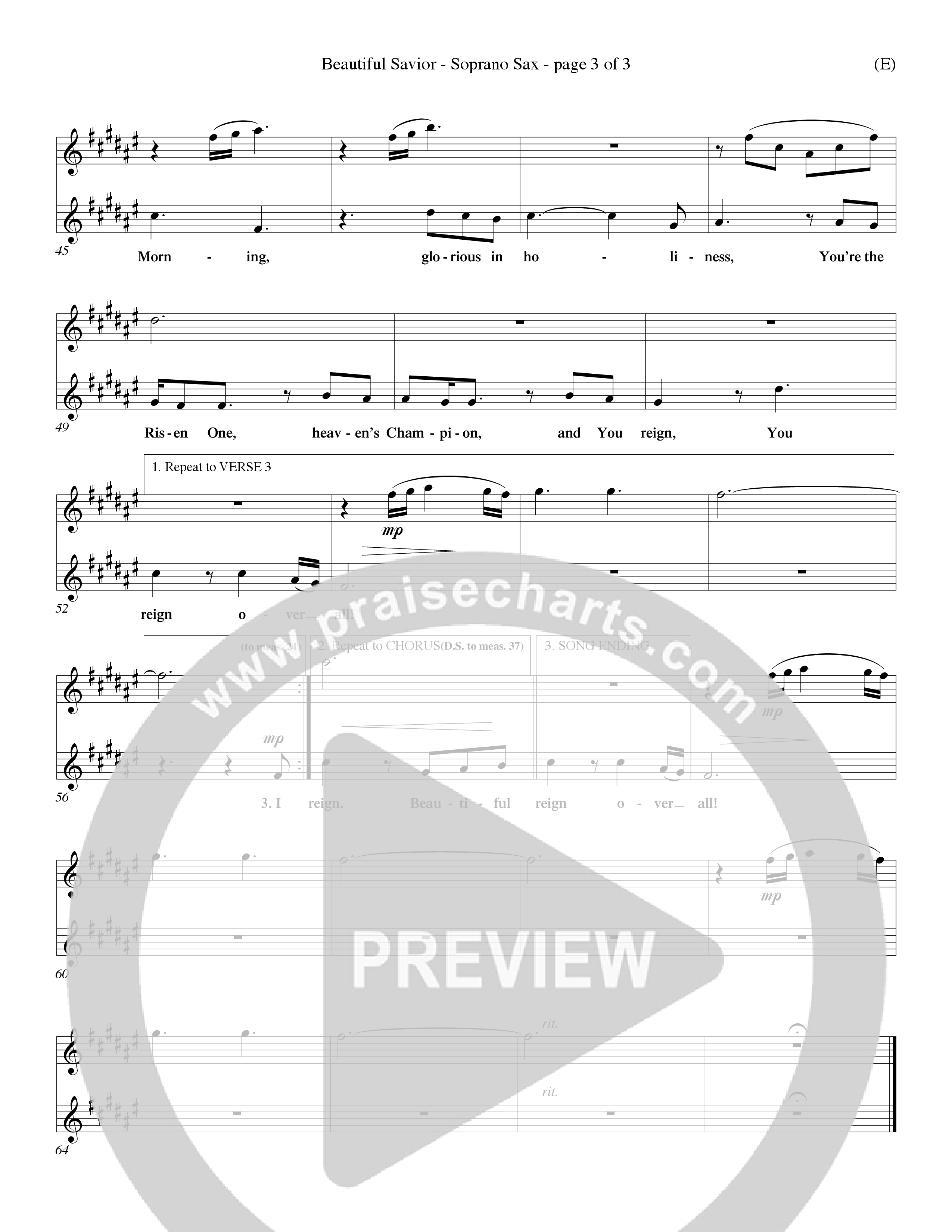 Beautiful Savior (Choral Anthem SATB) Saxophone (Word Music Choral / Orch. Dave Williamson)