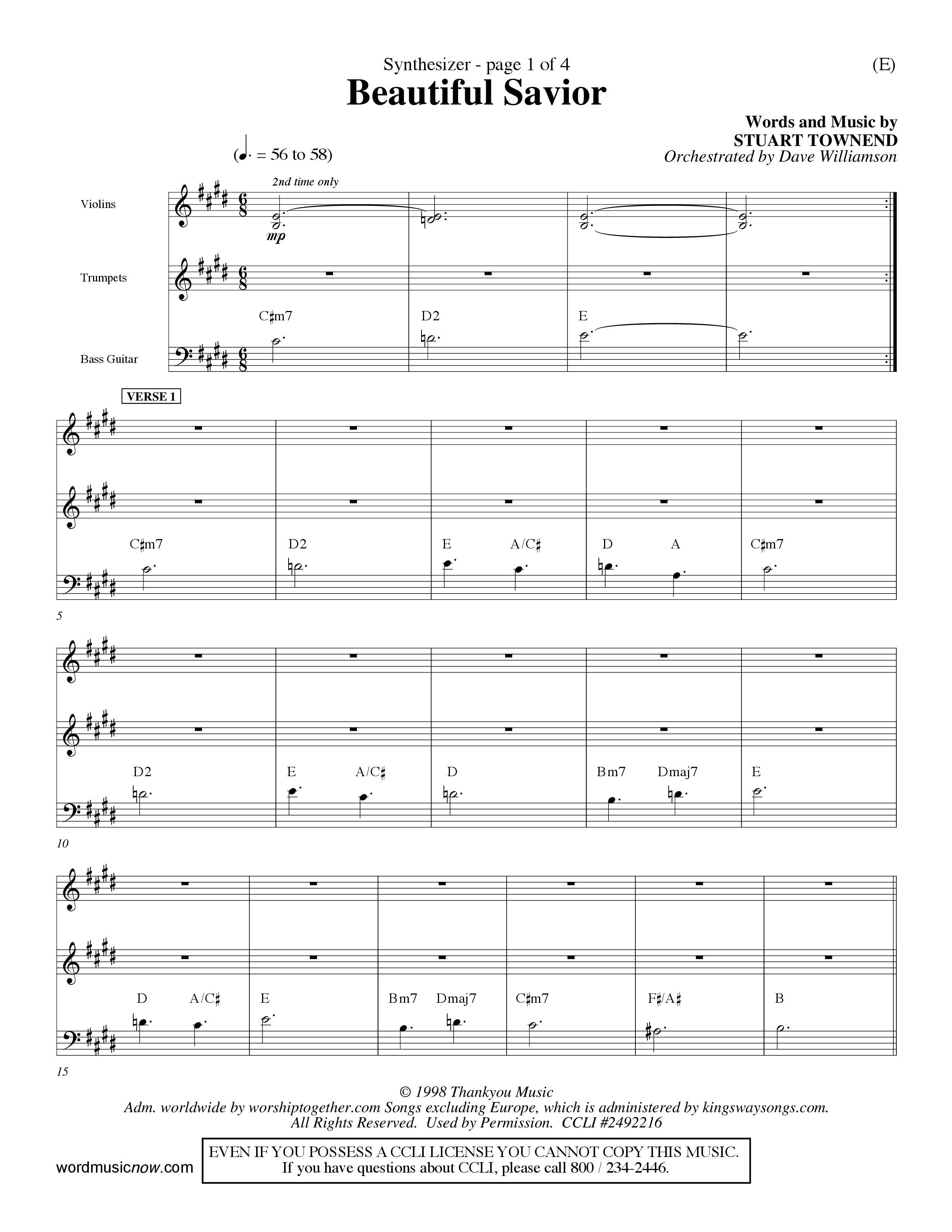 Beautiful Savior (Choral Anthem SATB) Synth (Word Music Choral / Orch. Dave Williamson)