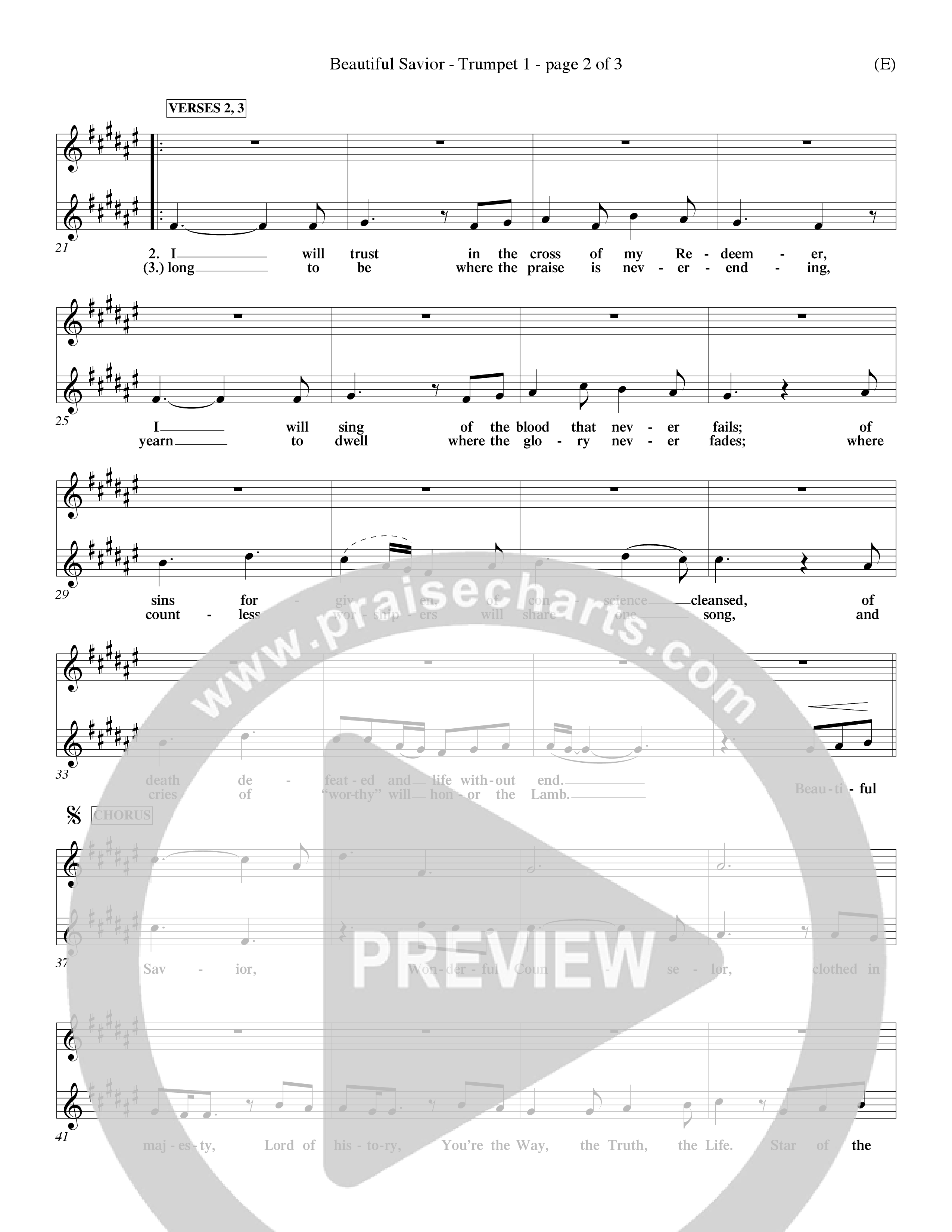 Beautiful Savior (Choral Anthem SATB) Trumpet 1 (Word Music Choral / Orch. Dave Williamson)