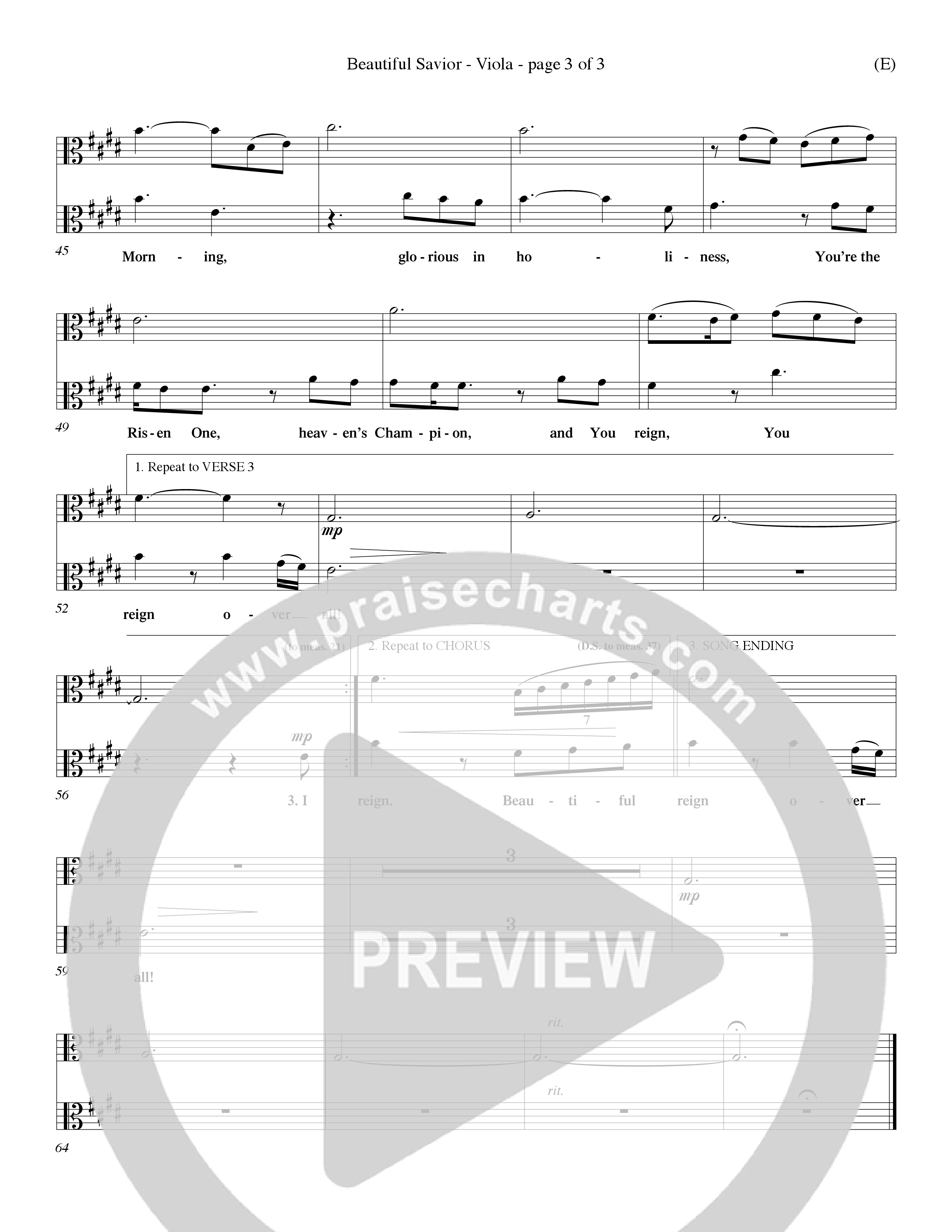 Beautiful Savior (Choral Anthem SATB) Viola (Word Music Choral / Orch. Dave Williamson)