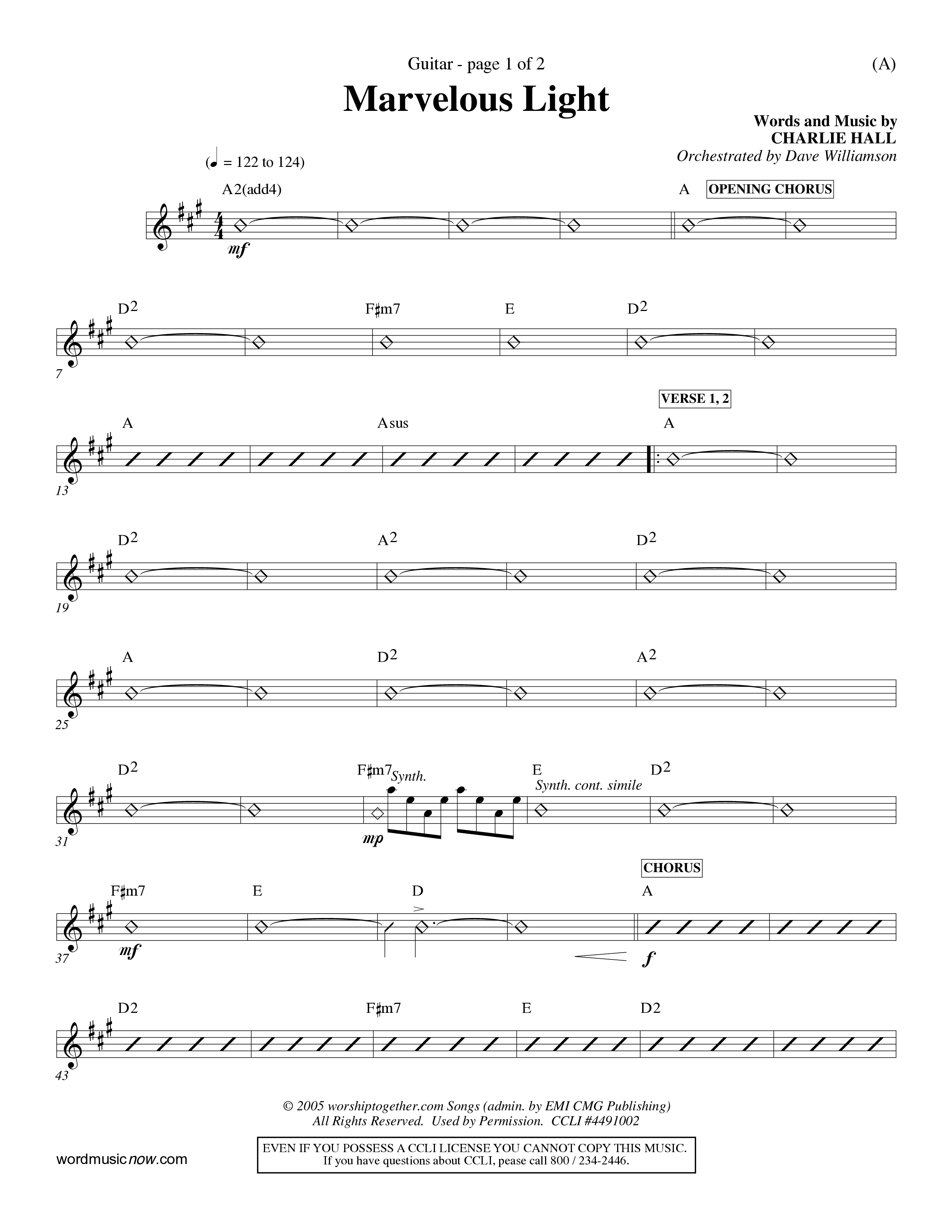 Marvelous Light (Choral Anthem SATB) Acoustic Guitar (Word Music Choral / Orch. Dave Williamson)