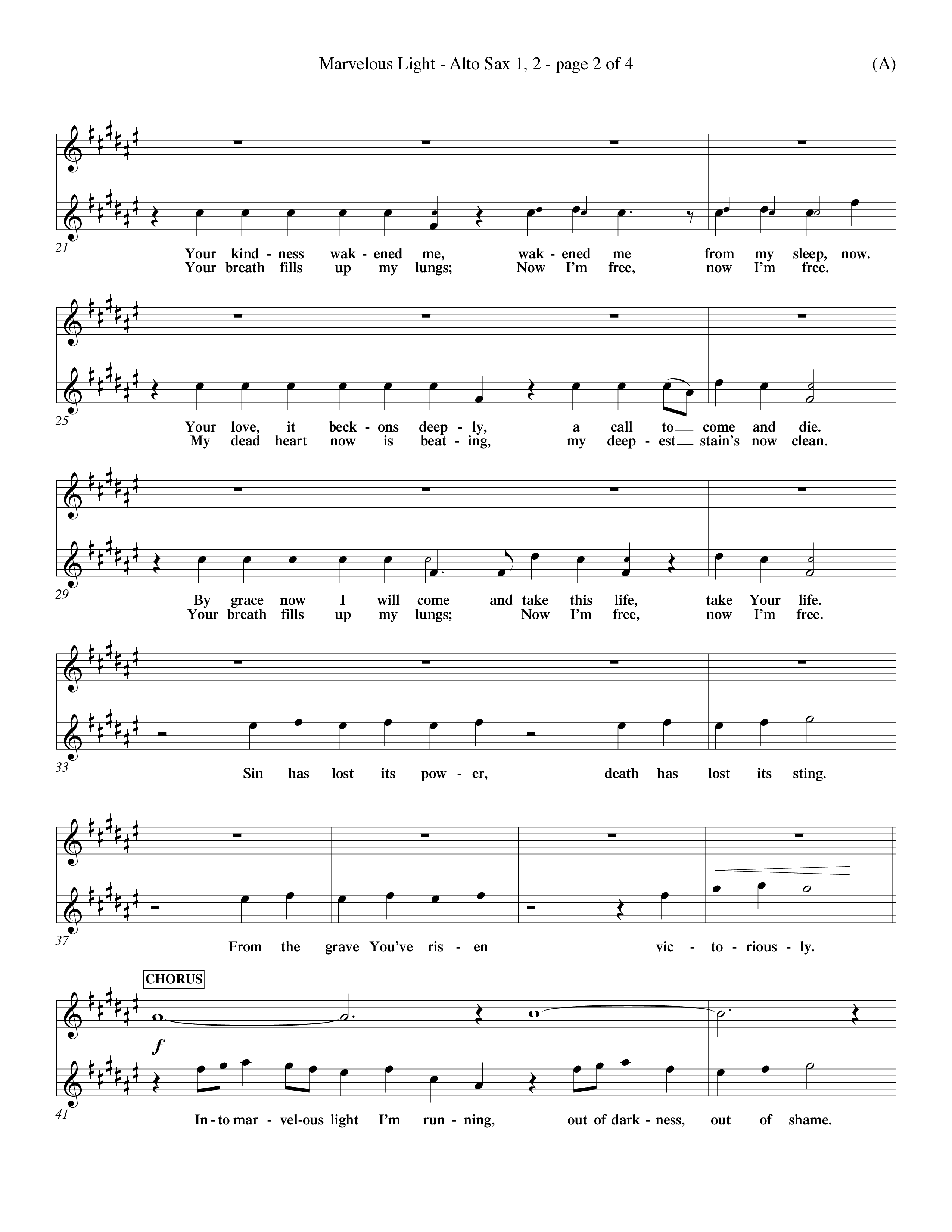 Marvelous Light (Choral Anthem SATB) Alto Sax 1/2 (Word Music Choral / Orch. Dave Williamson)