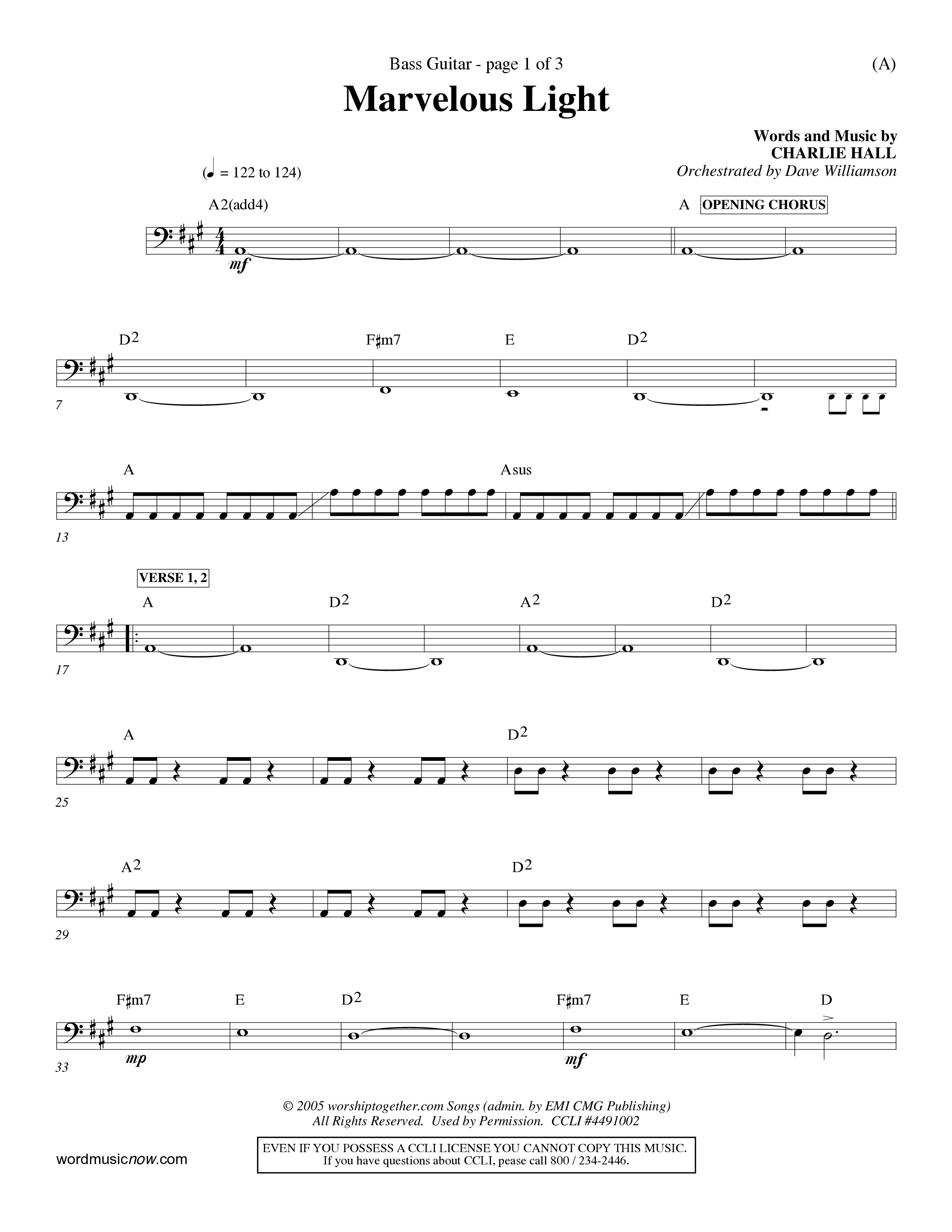 Marvelous Light (Choral Anthem SATB) Bass Guitar (Word Music Choral / Orch. Dave Williamson)