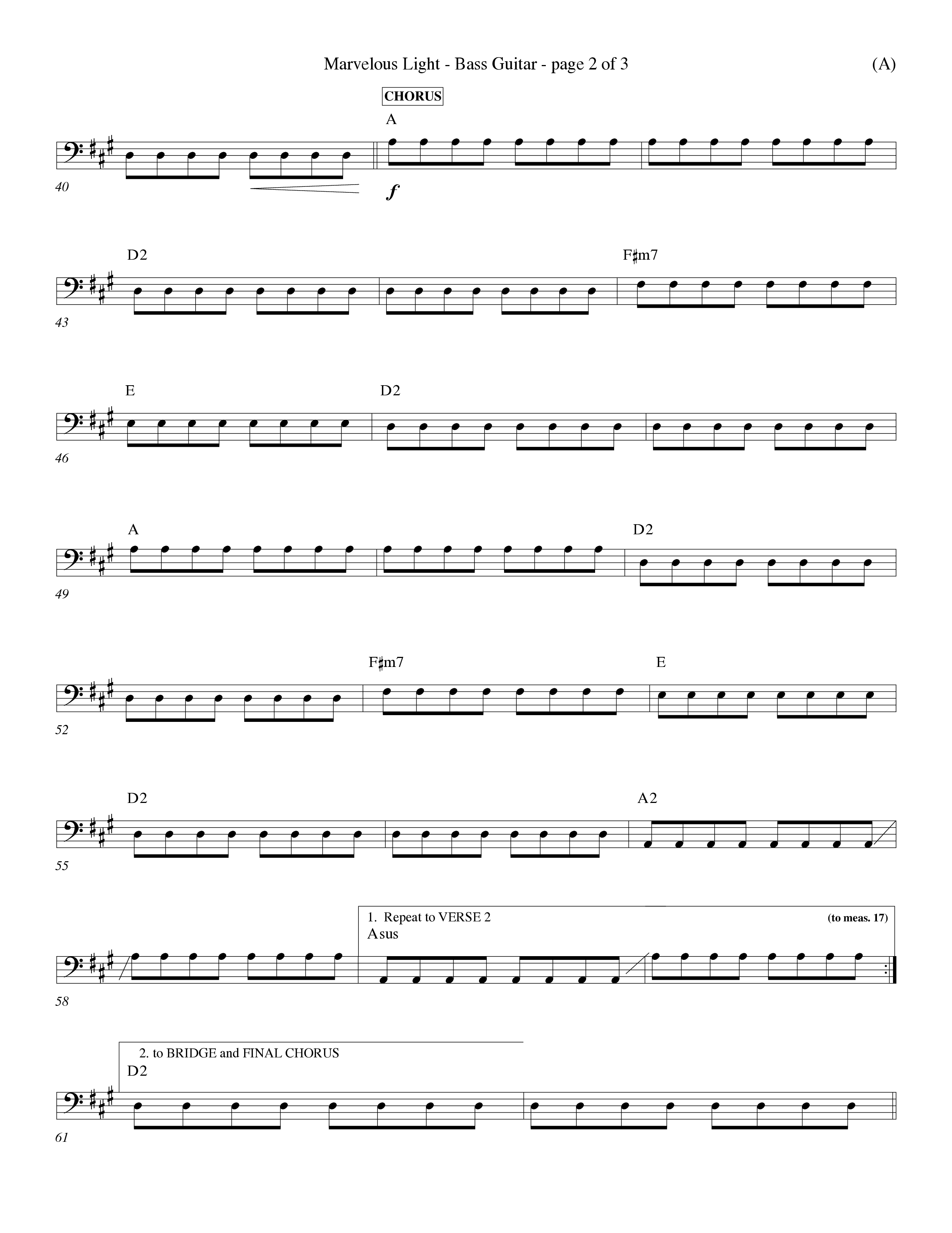 Marvelous Light (Choral Anthem SATB) Bass Guitar (Word Music Choral / Orch. Dave Williamson)