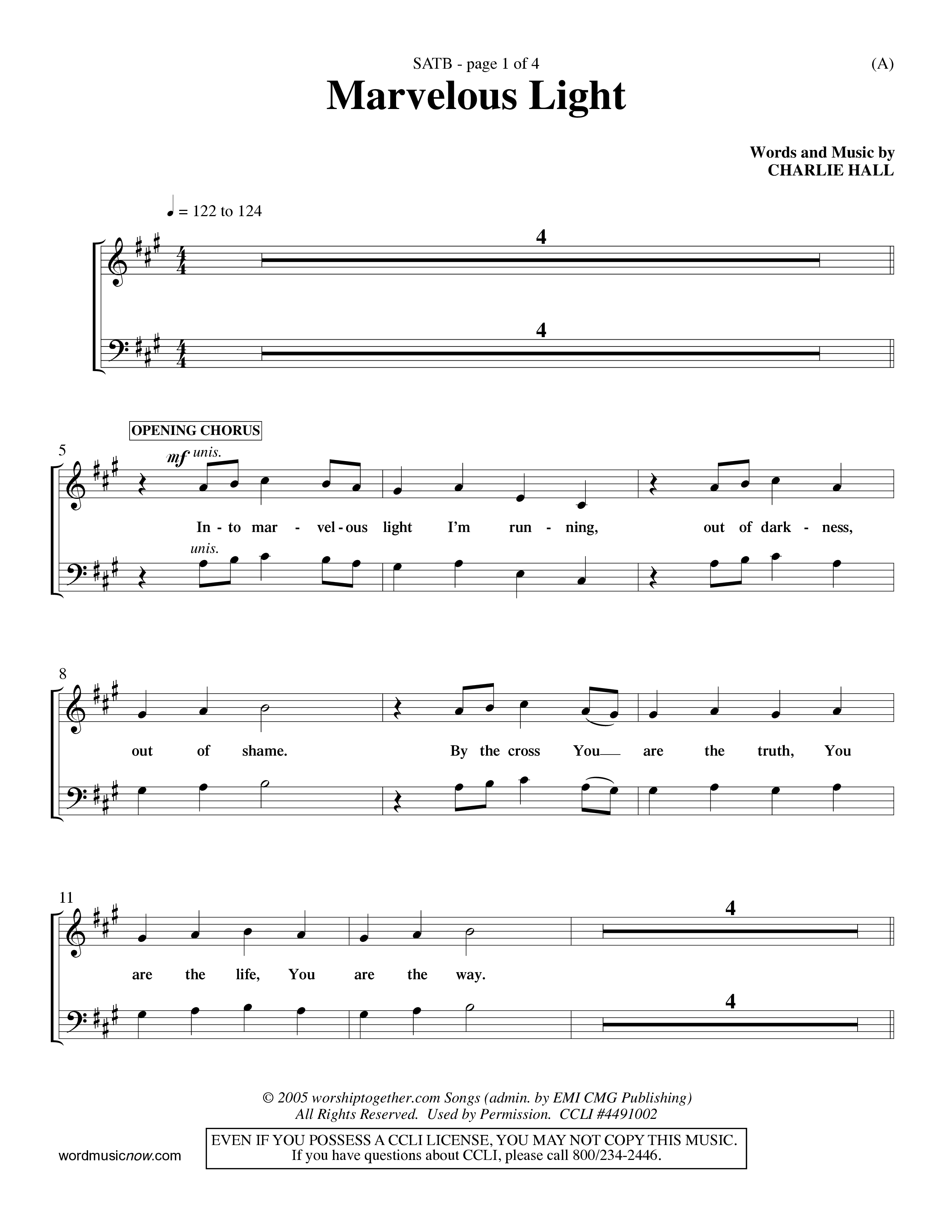 Marvelous Light (Choral Anthem SATB) Choir Sheet (SATB) (Word Music Choral / Orch. Dave Williamson)