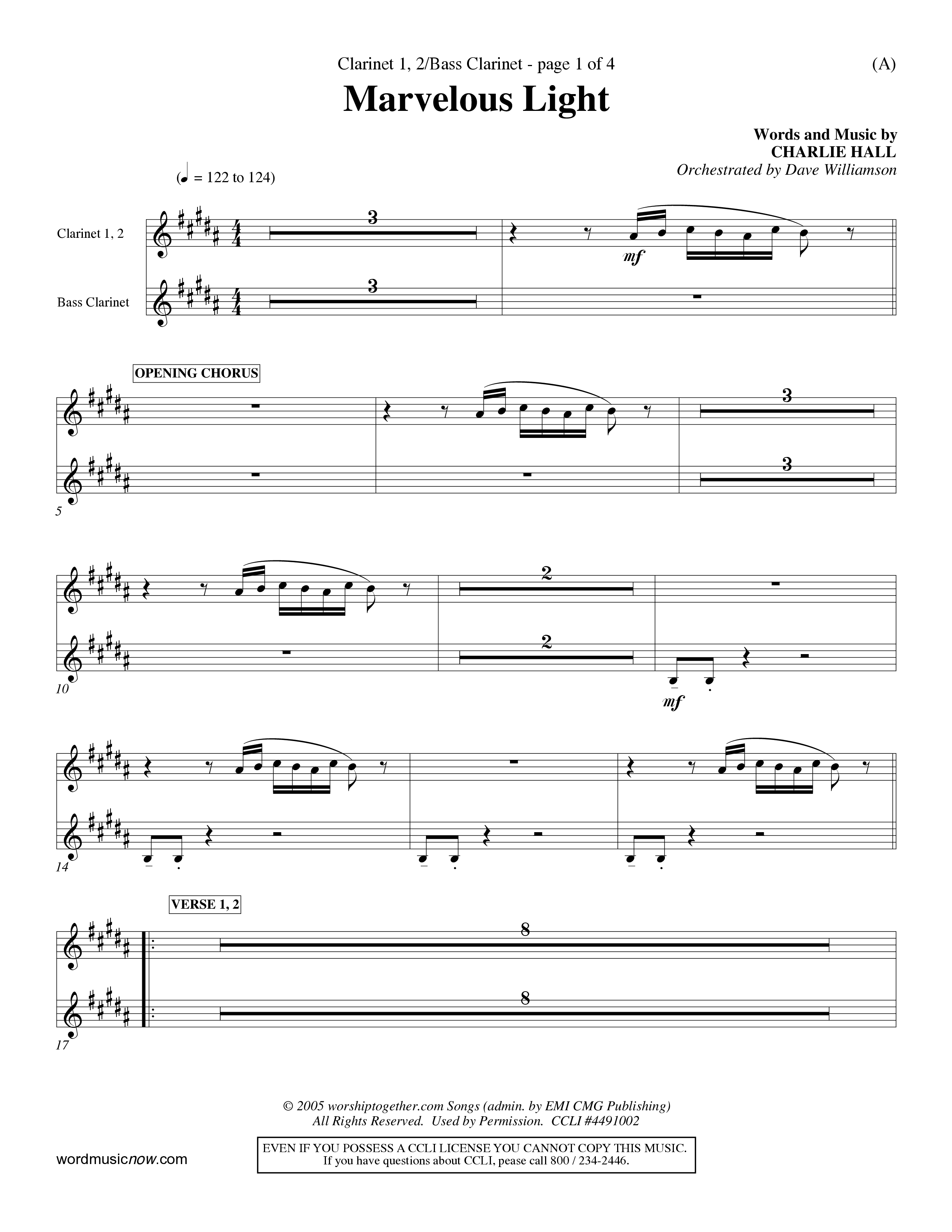 Marvelous Light (Choral Anthem SATB) Clarinet 1/2, Bass Clarinet (Word Music Choral / Orch. Dave Williamson)