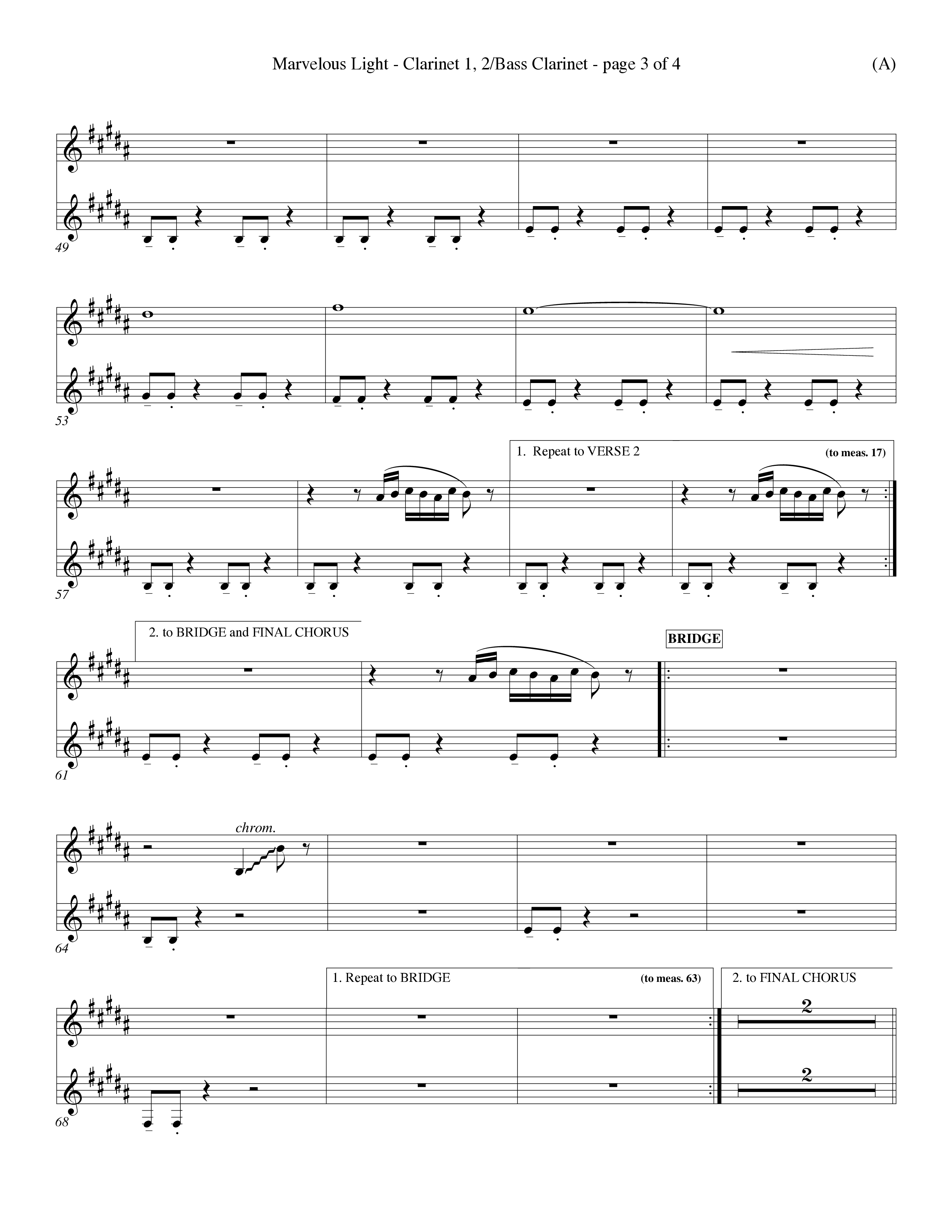 Marvelous Light (Choral Anthem SATB) Clarinet 1/2, Bass Clarinet (Word Music Choral / Orch. Dave Williamson)
