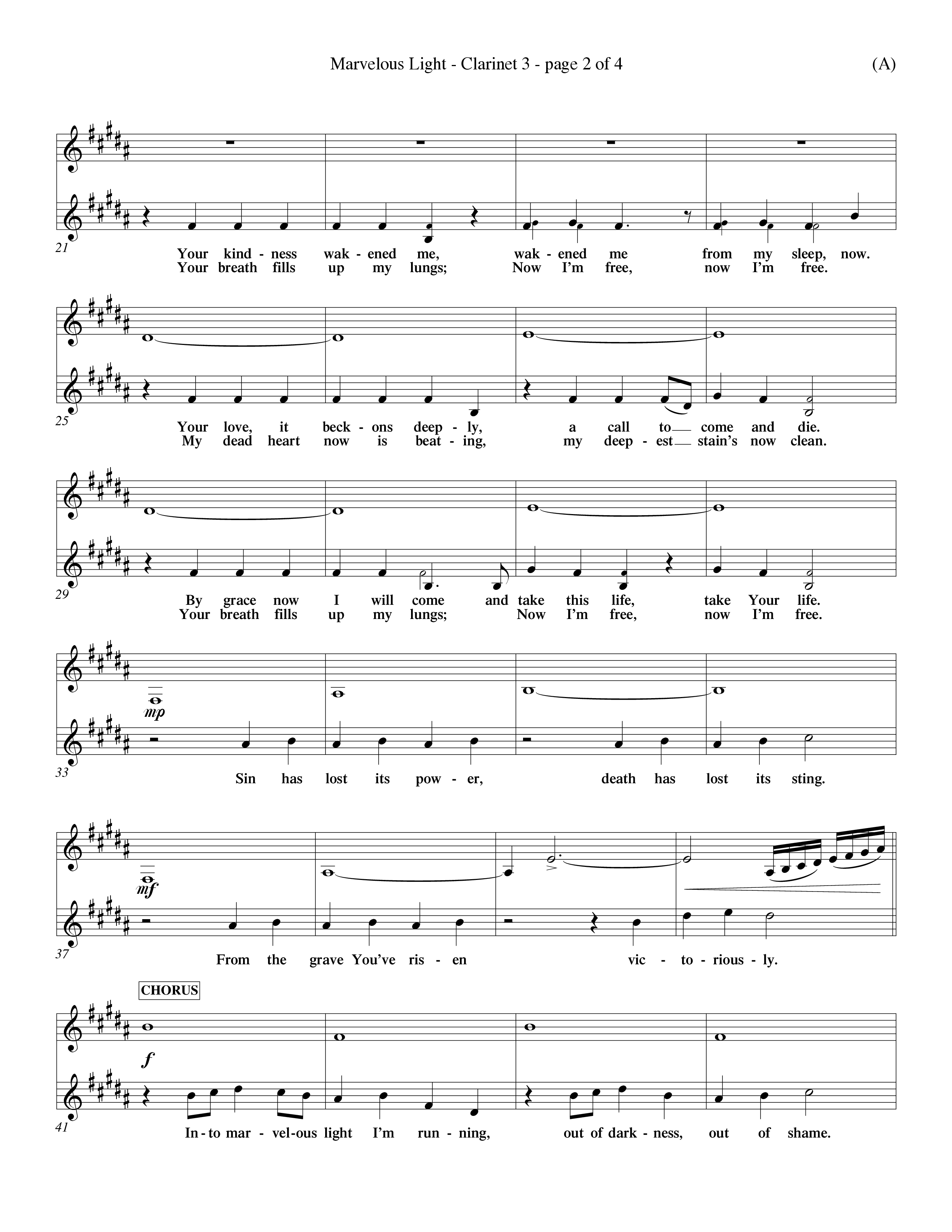 Marvelous Light (Choral Anthem SATB) Clarinet 3 (Word Music Choral / Orch. Dave Williamson)