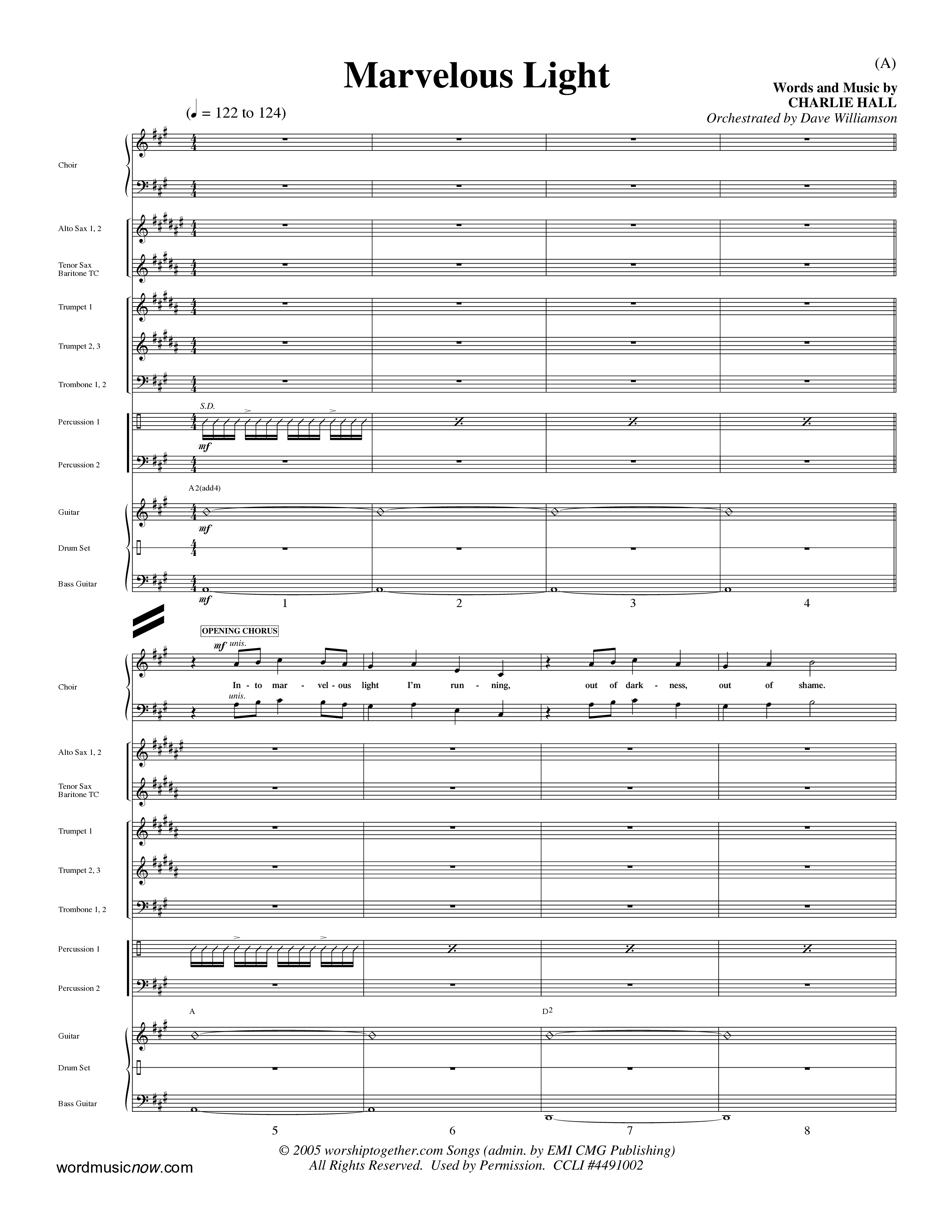 Marvelous Light (Choral Anthem SATB) PraiseBand (incl. Brass) (Word Music Choral / Orch. Dave Williamson)