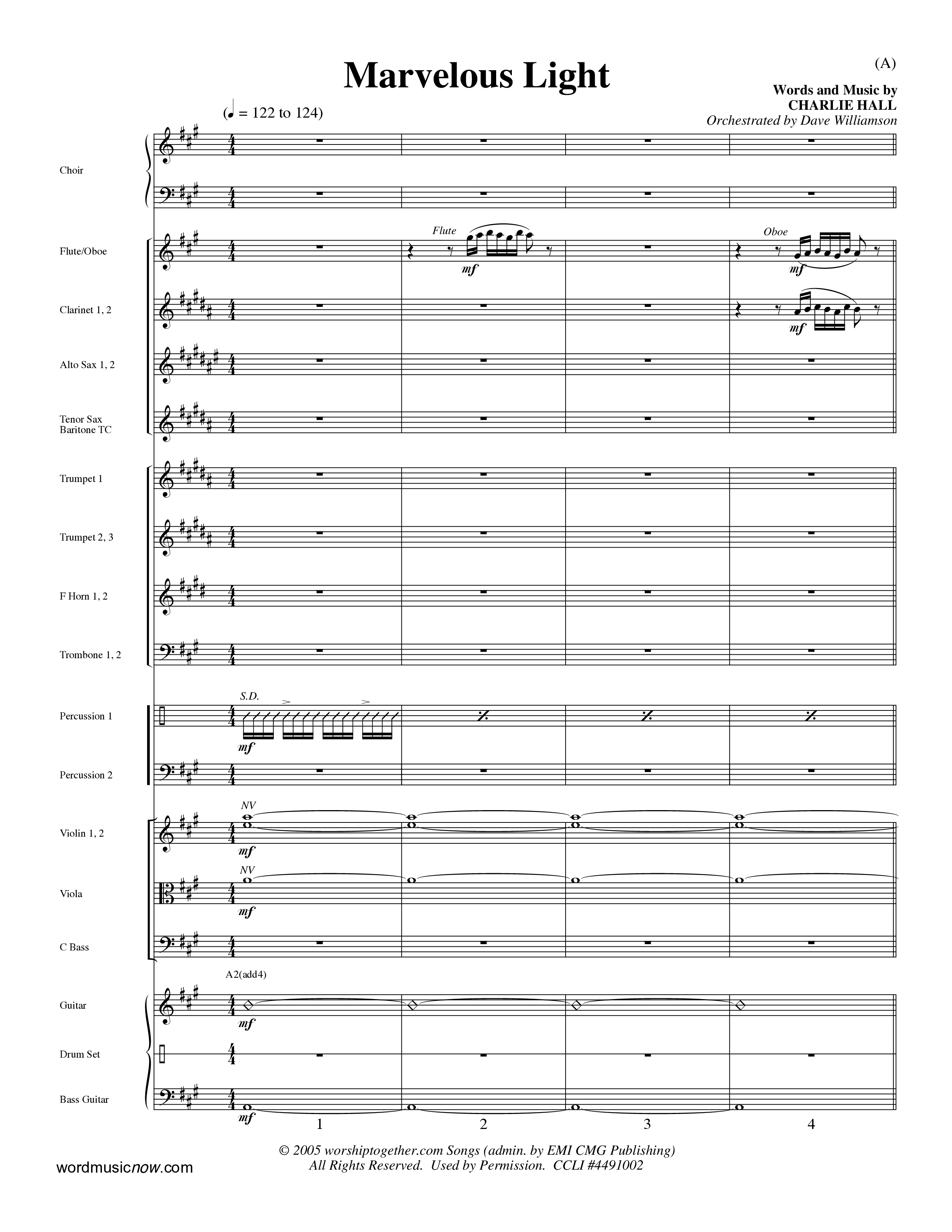 Marvelous Light (Choral Anthem SATB) Orchestration (Word Music Choral / Orch. Dave Williamson)