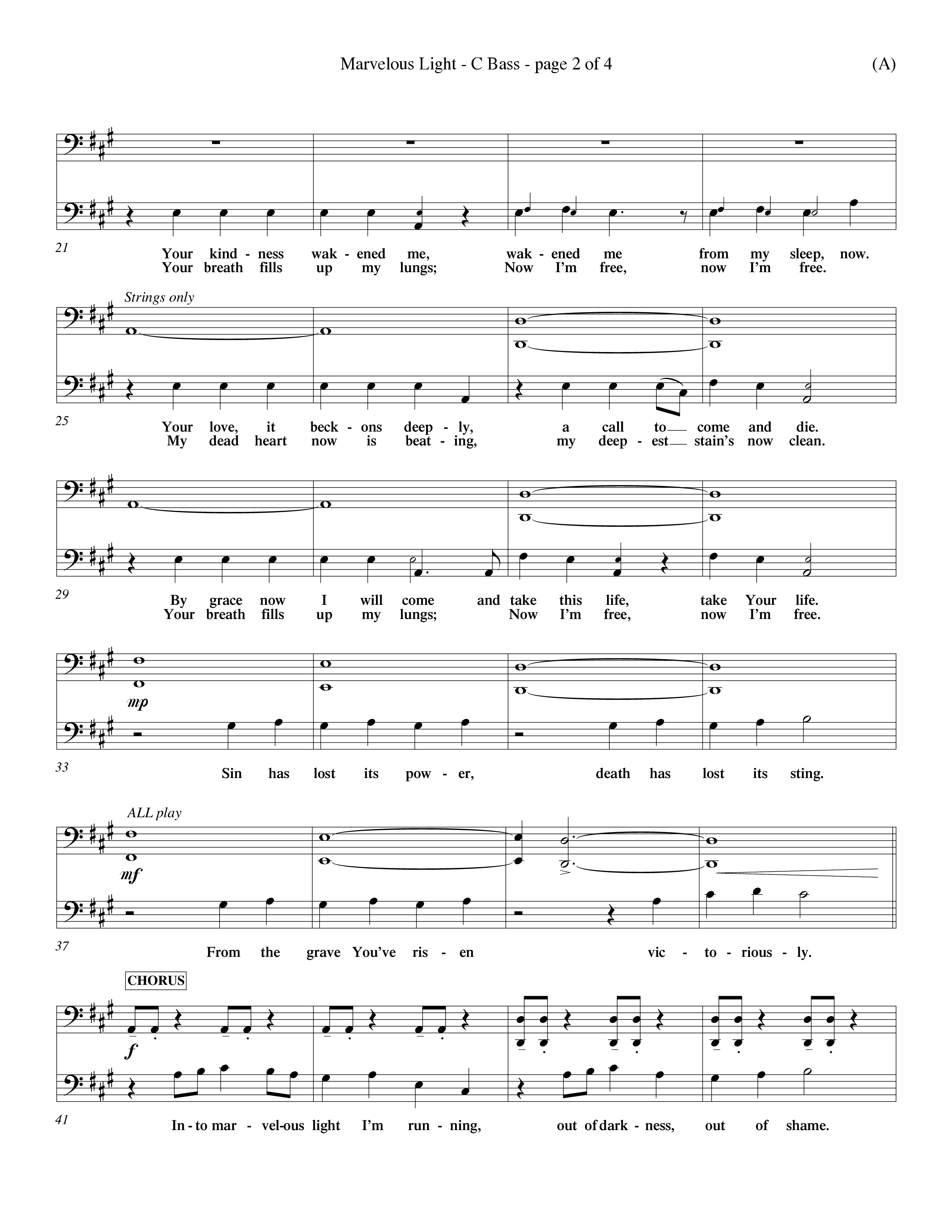 Marvelous Light (Choral Anthem SATB) Contrabass (Word Music Choral / Orch. Dave Williamson)