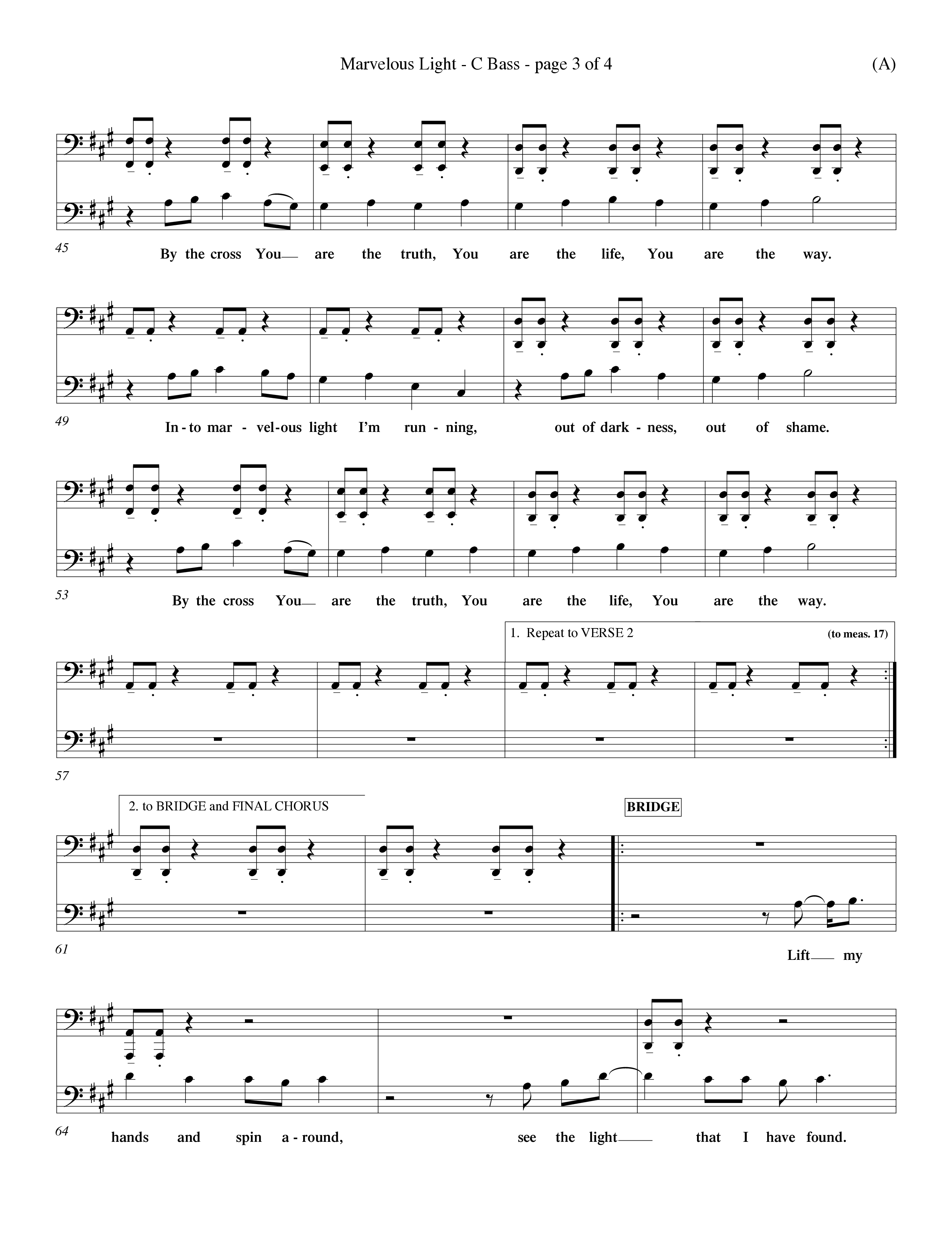 Marvelous Light (Choral Anthem SATB) Contrabass (Word Music Choral / Orch. Dave Williamson)