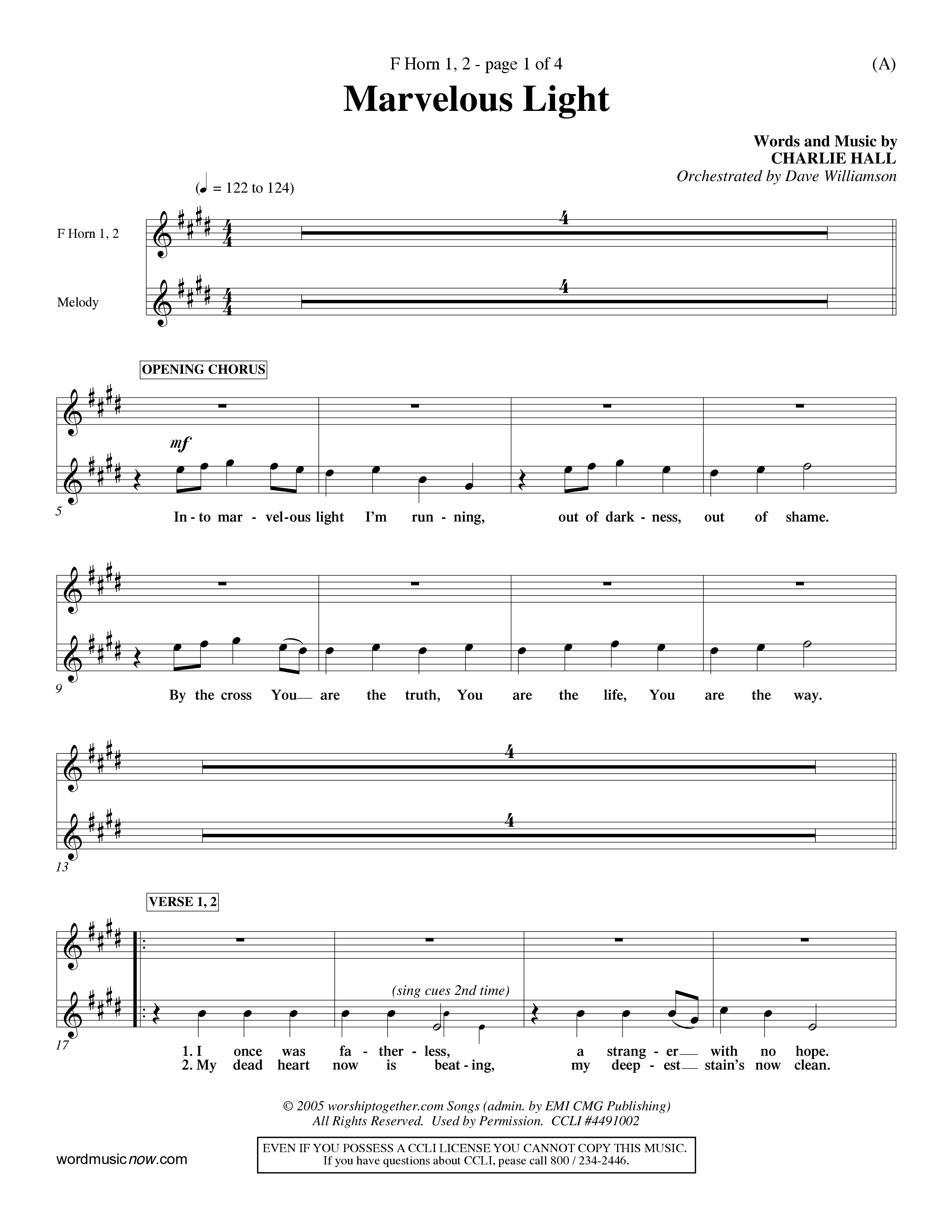 Marvelous Light (Choral Anthem SATB) French Horn (Word Music Choral / Orch. Dave Williamson)