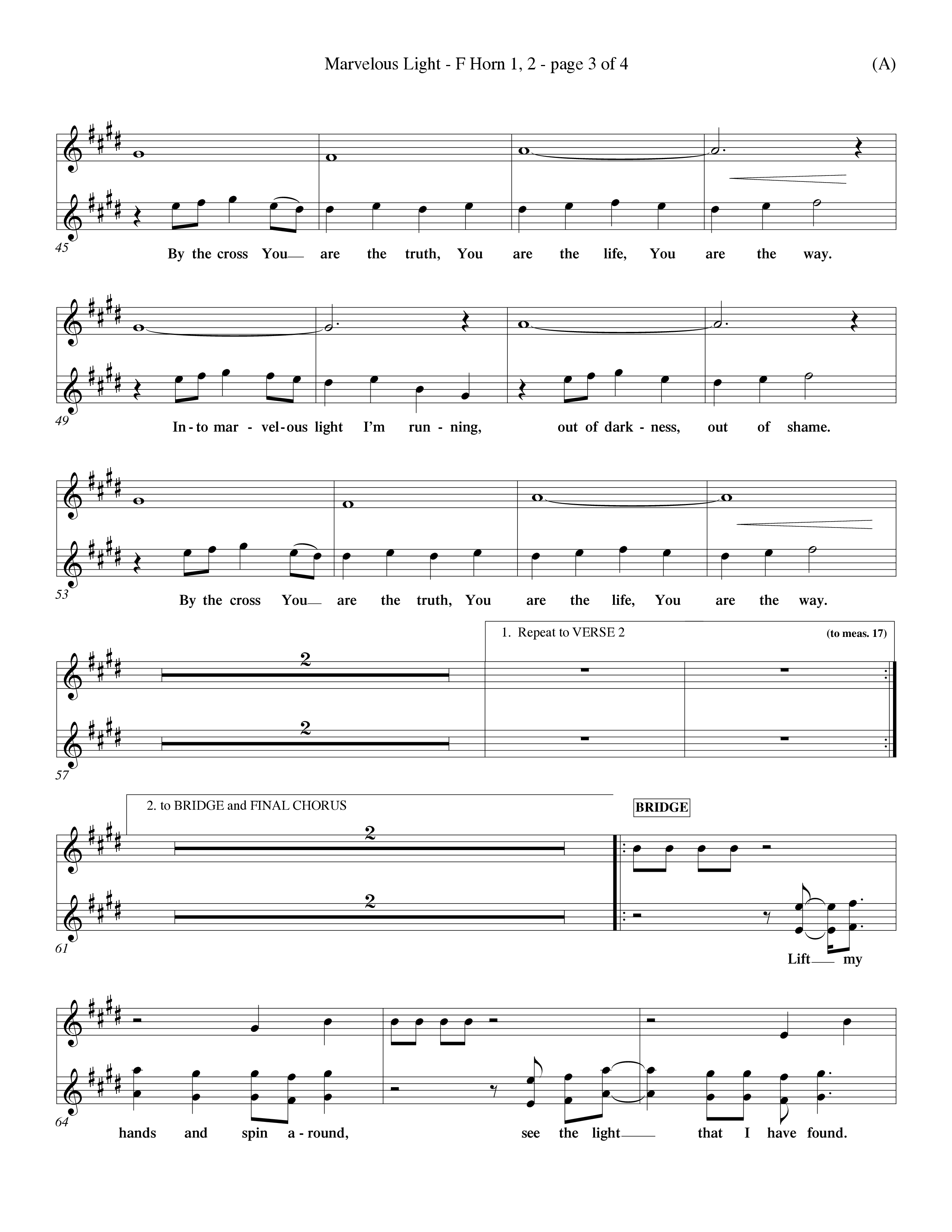 Marvelous Light (Choral Anthem SATB) French Horn (Word Music Choral / Orch. Dave Williamson)