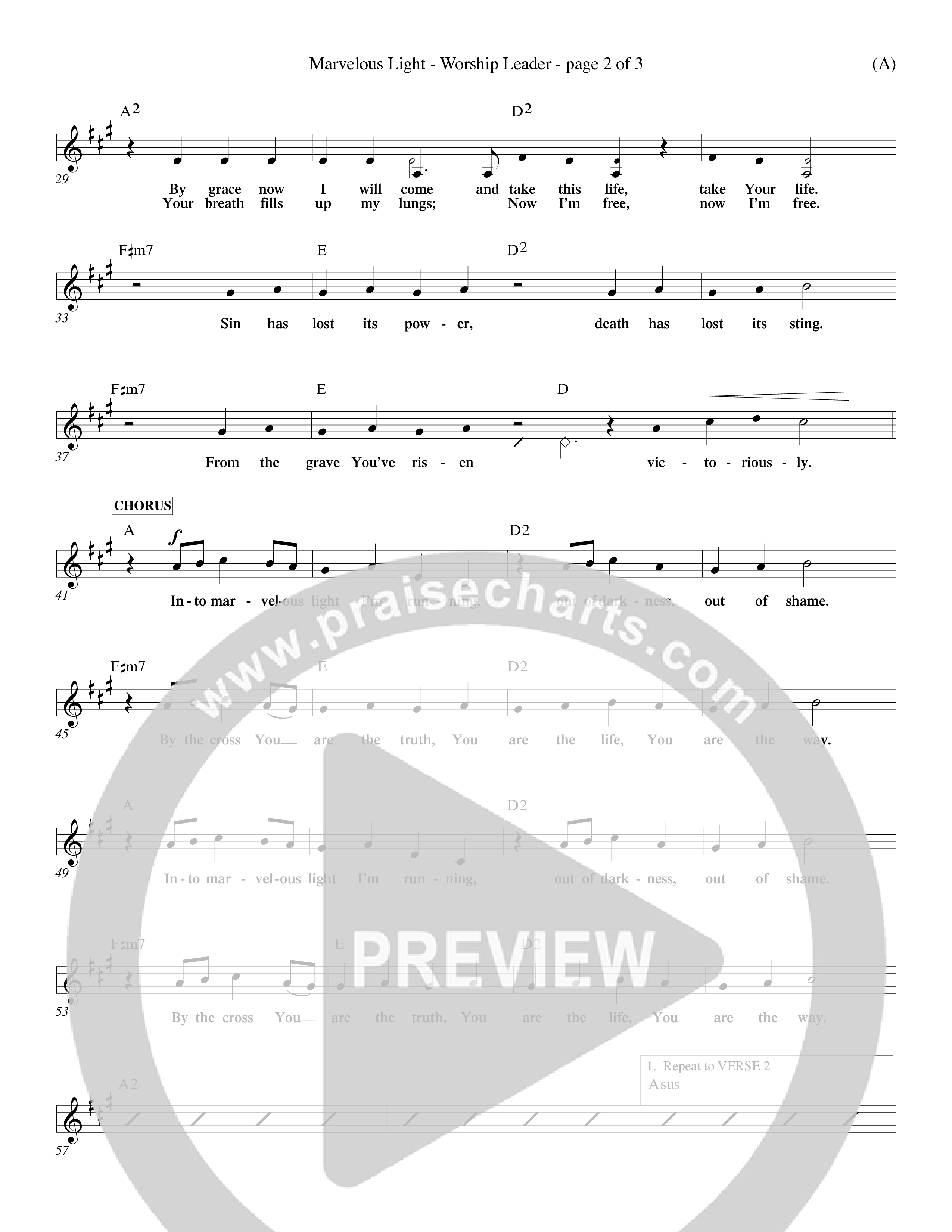 Marvelous Light (Choral Anthem SATB) Lead Sheet (Mel) (Word Music Choral / Orch. Dave Williamson)